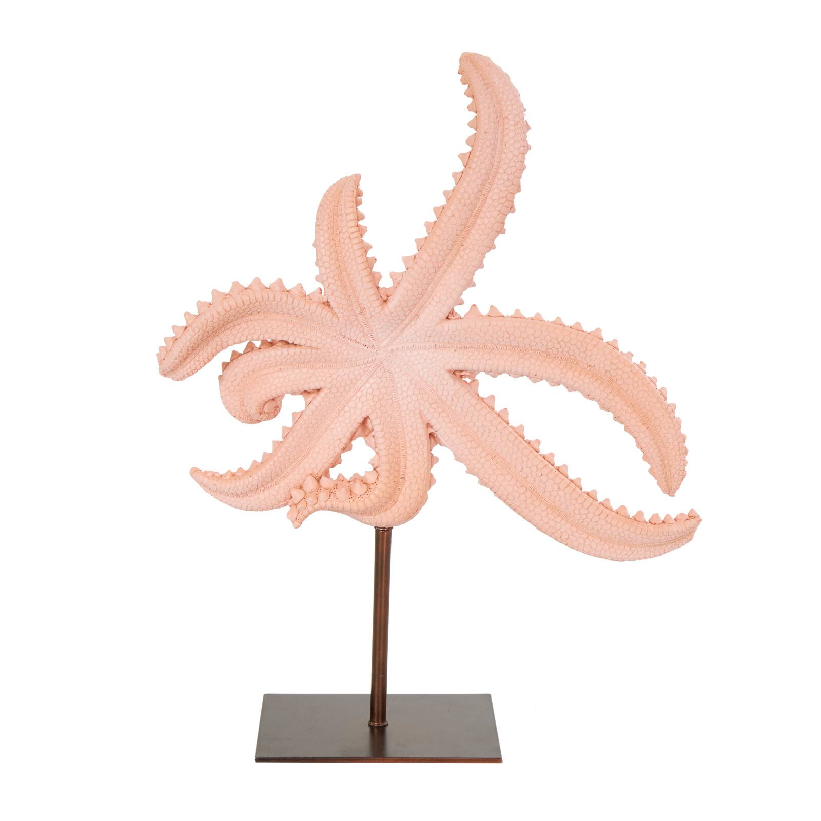 13.5" Pink Polystone Starfish Textured Sculpture with Copper Stand