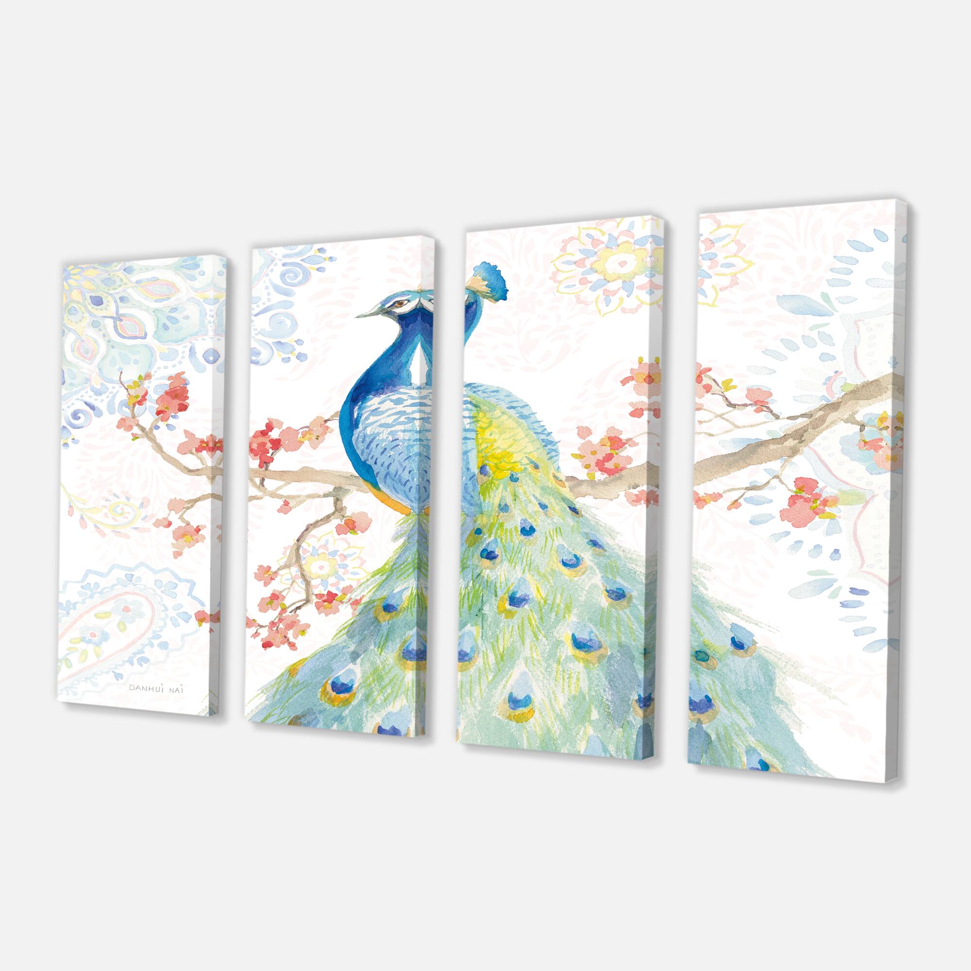 Designart - peacocks Watercolor II - Traditional Gallery-wrapped Canvas 