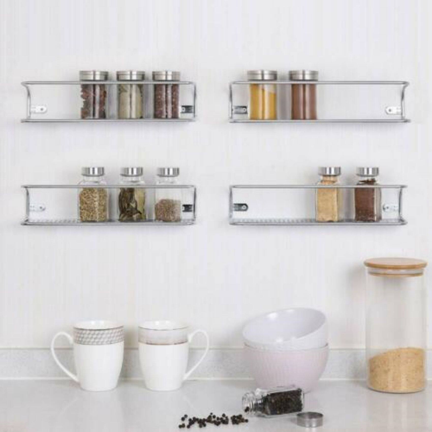 NEX™ Chrome Wall-Mount Spice Rack with Guard Rail, 4ct.