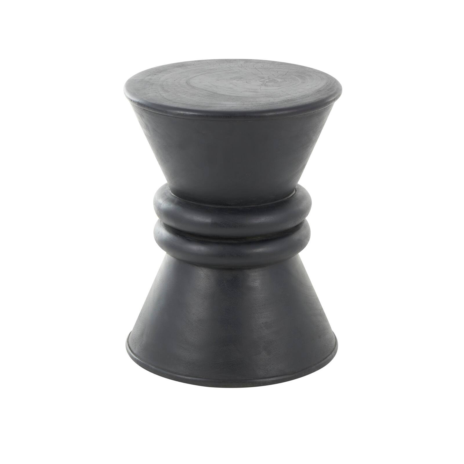 18" Black Wood Handmade Carved Hourglass Accent Table with 3D Ring Center