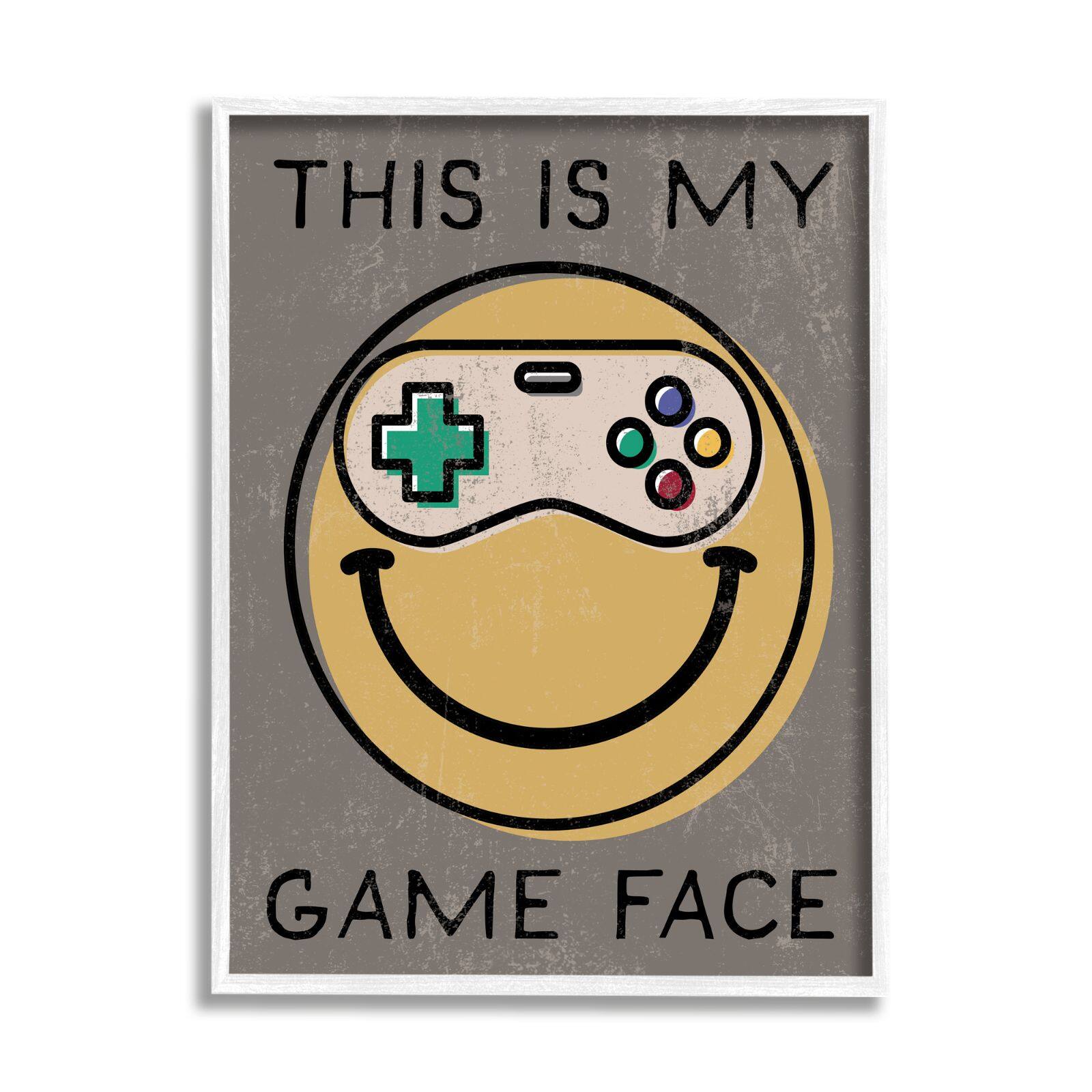 Stupell Industries My Game Face Phrase Yellow Smiley Retro Controller Framed Wall Art