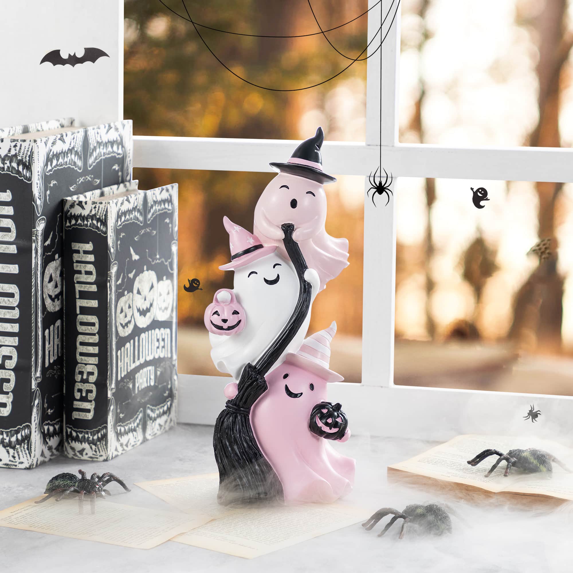 Glitzhome&#xAE; 13&#x22;H Pink Halloween Polyresin Stacked Ghost Table Decor
