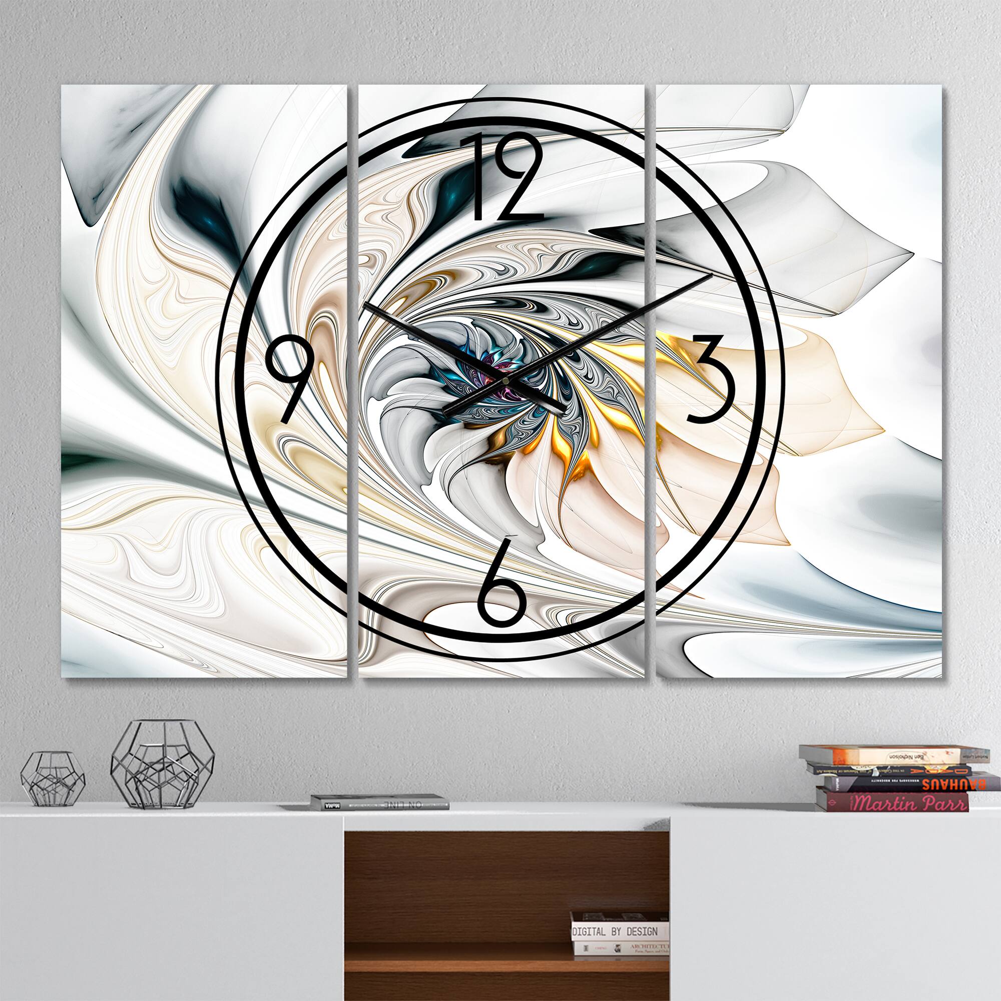 Designart White Stained Glass Floral Art Modern Multipanel Wall Clock