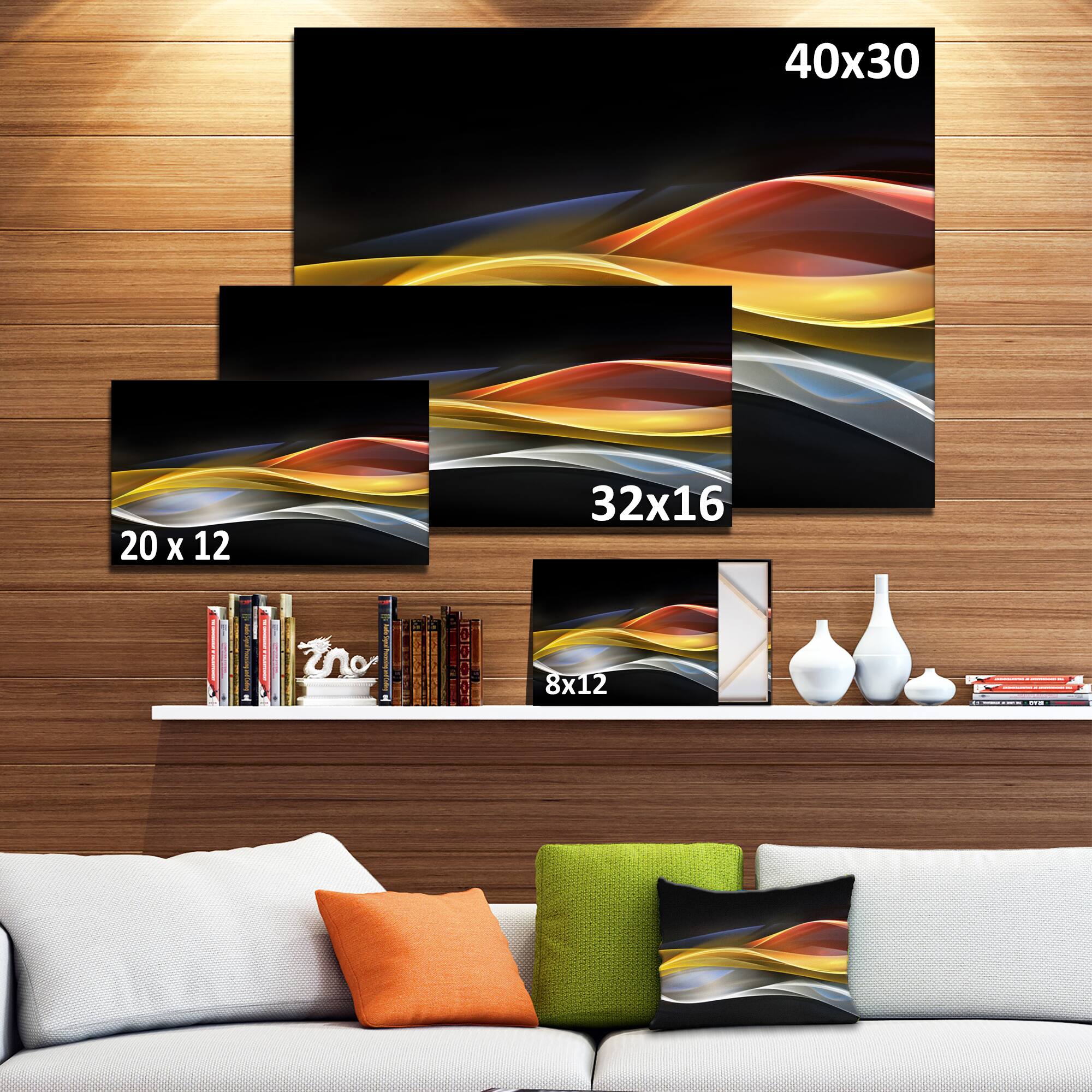 Designart - 3D Gold Silver Wave Design - Abstract Canvas art print