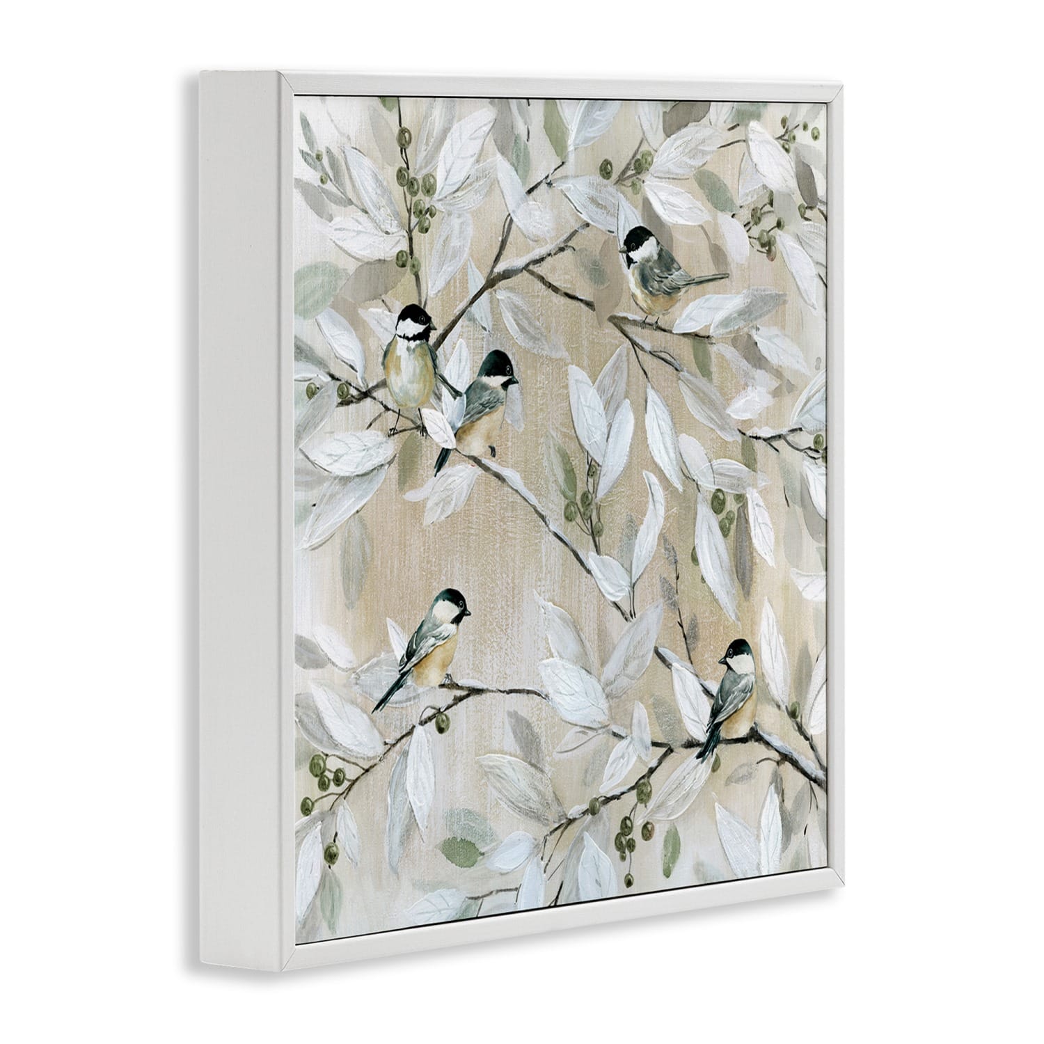 Stupell Industries Chickadee Birds on Branches Framed Giclee Art