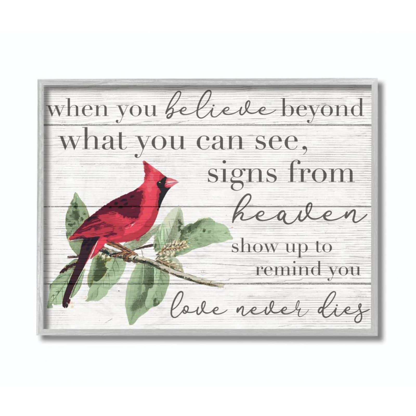 Stupell Industries Love Never Dies Cardinal Wall Art in Gray Frame