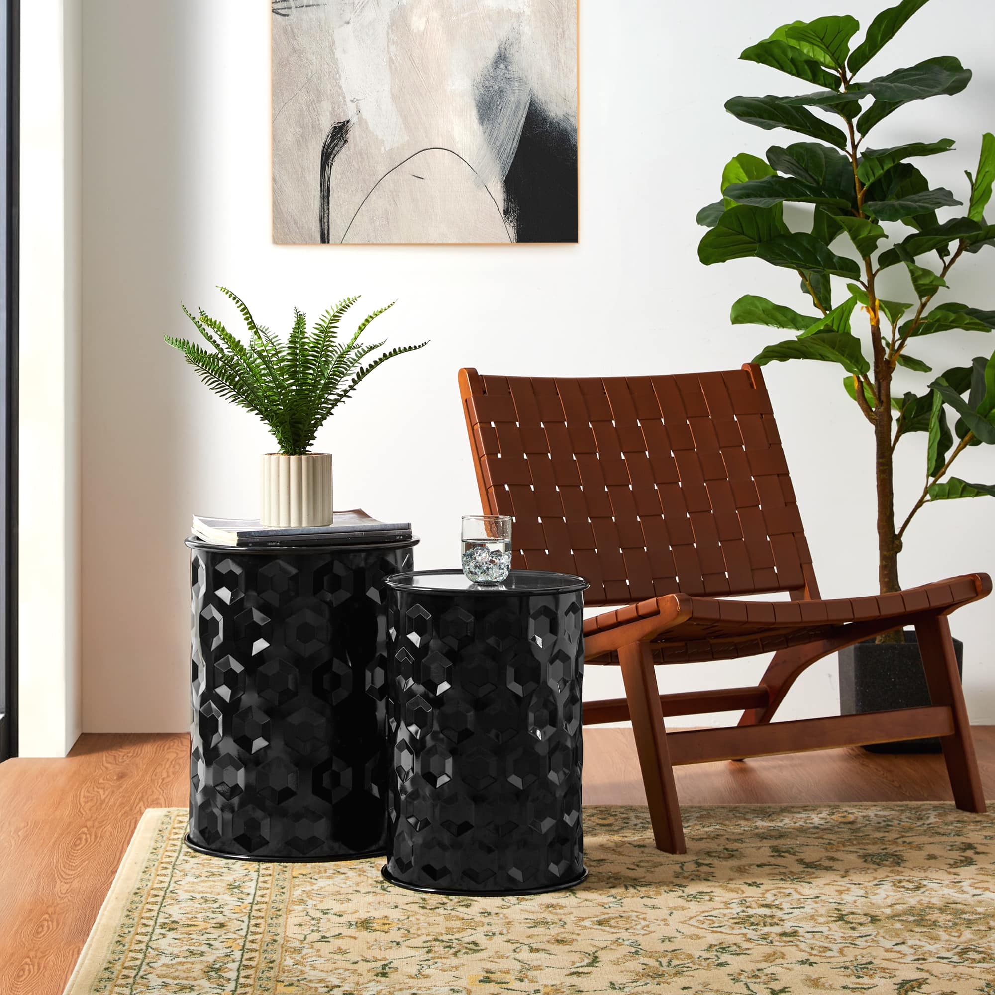 Glitzhome&#xAE; Multifunctional Embossed Honeycomb Texture Metal Garden Stool Set