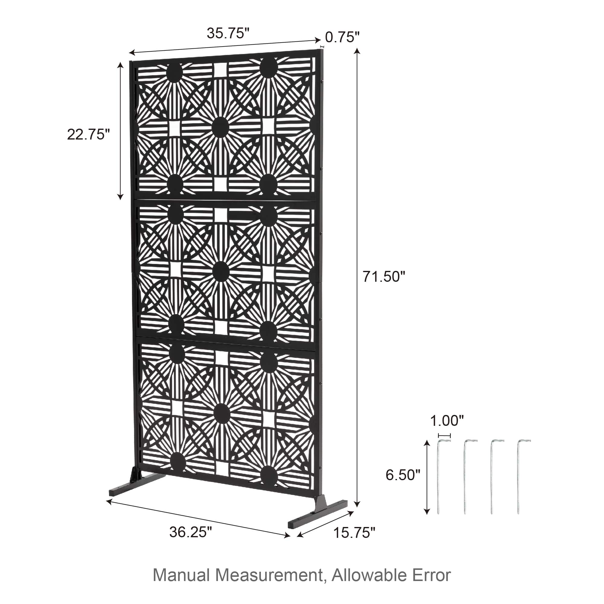 Glitzhome® 6ft. Black Galvanized Steel Floral Room Divider