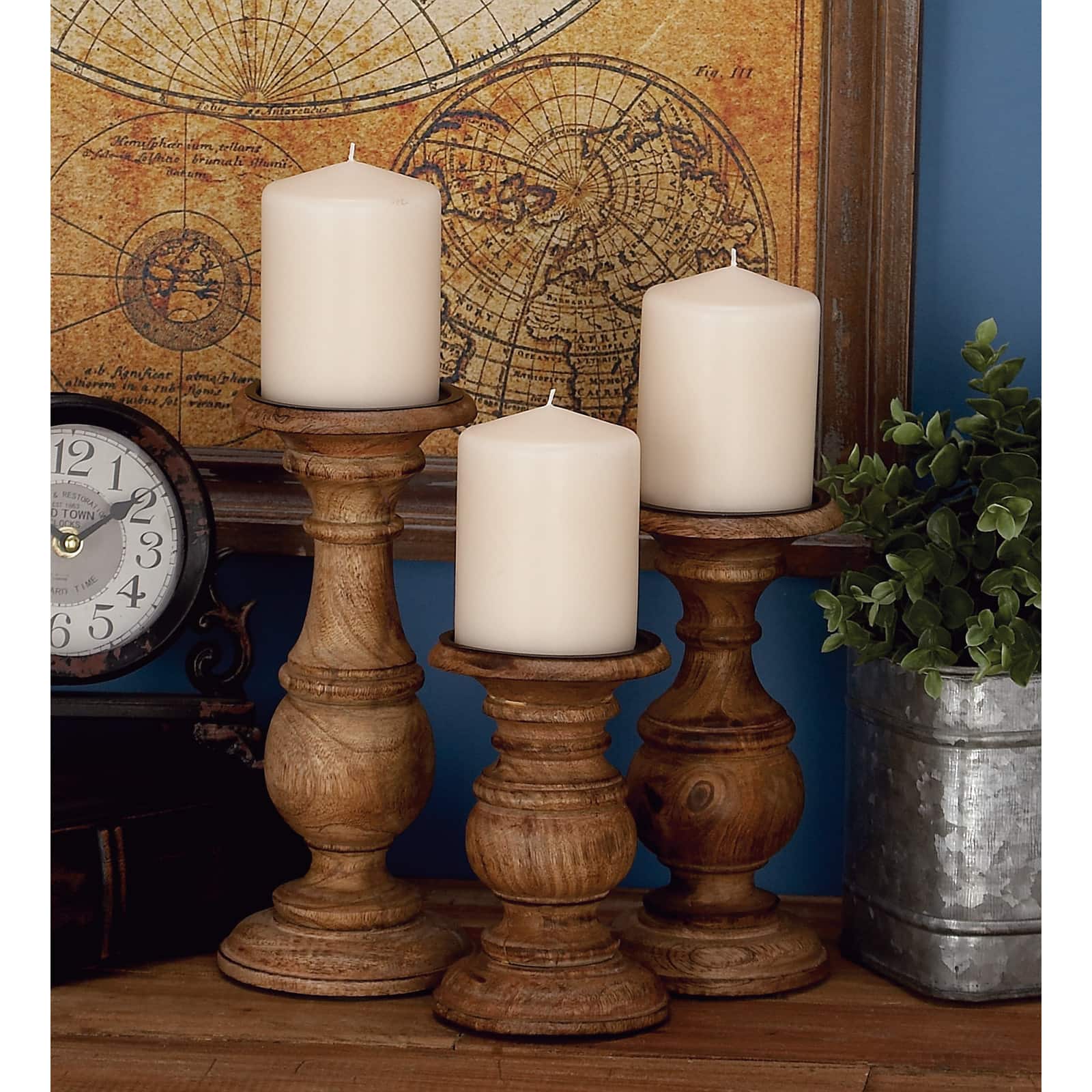 Mango Wood Traditional Candle Holder Set