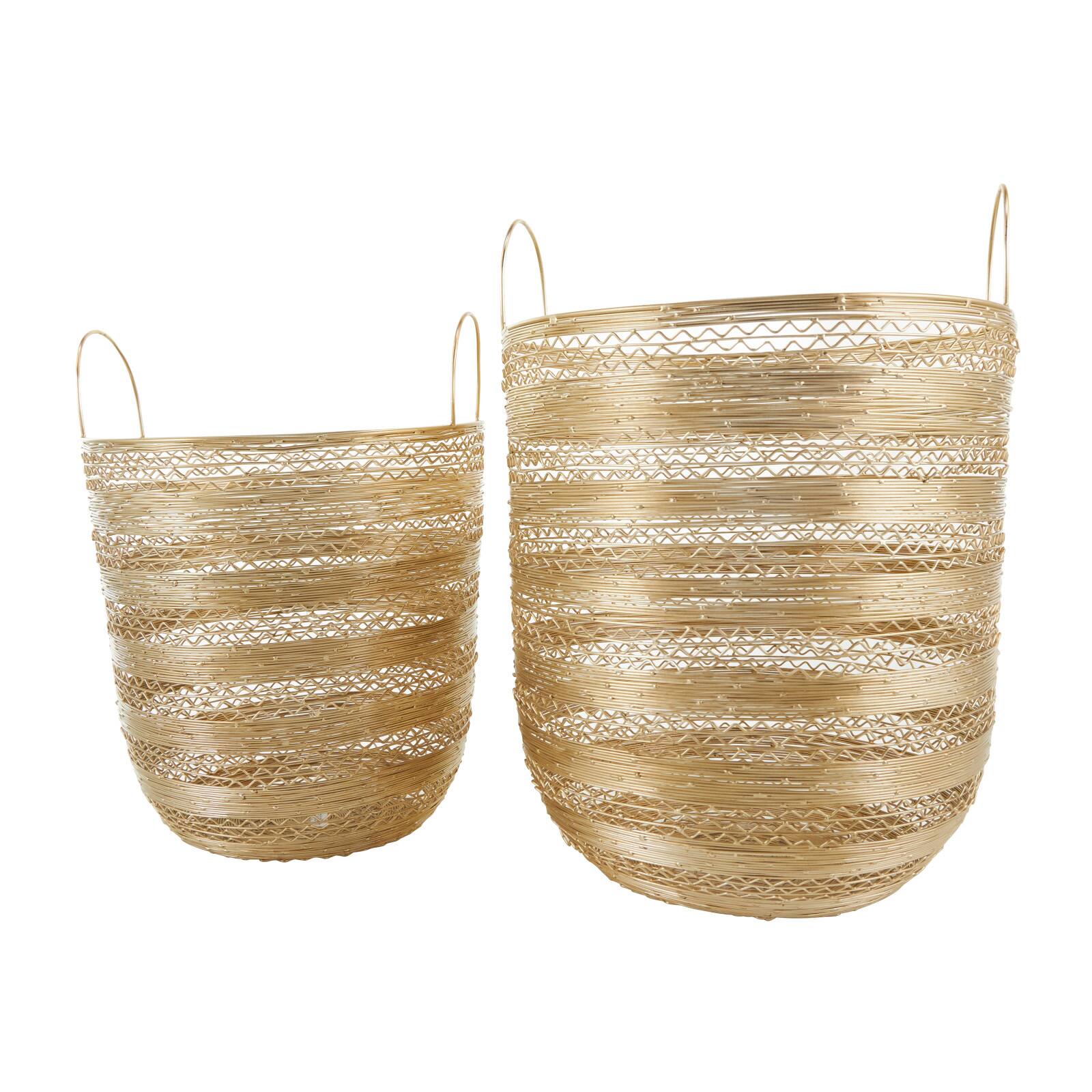 Gold Metal Open Frame Wire Storage Basket Set