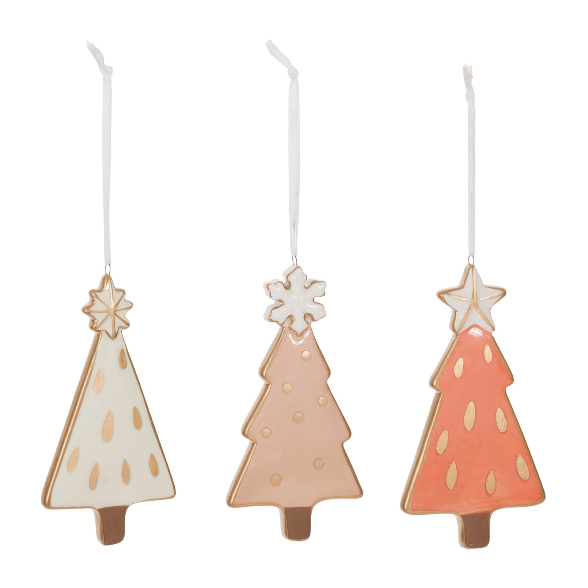 4" Ceramic Pine Tree Ornaments Set