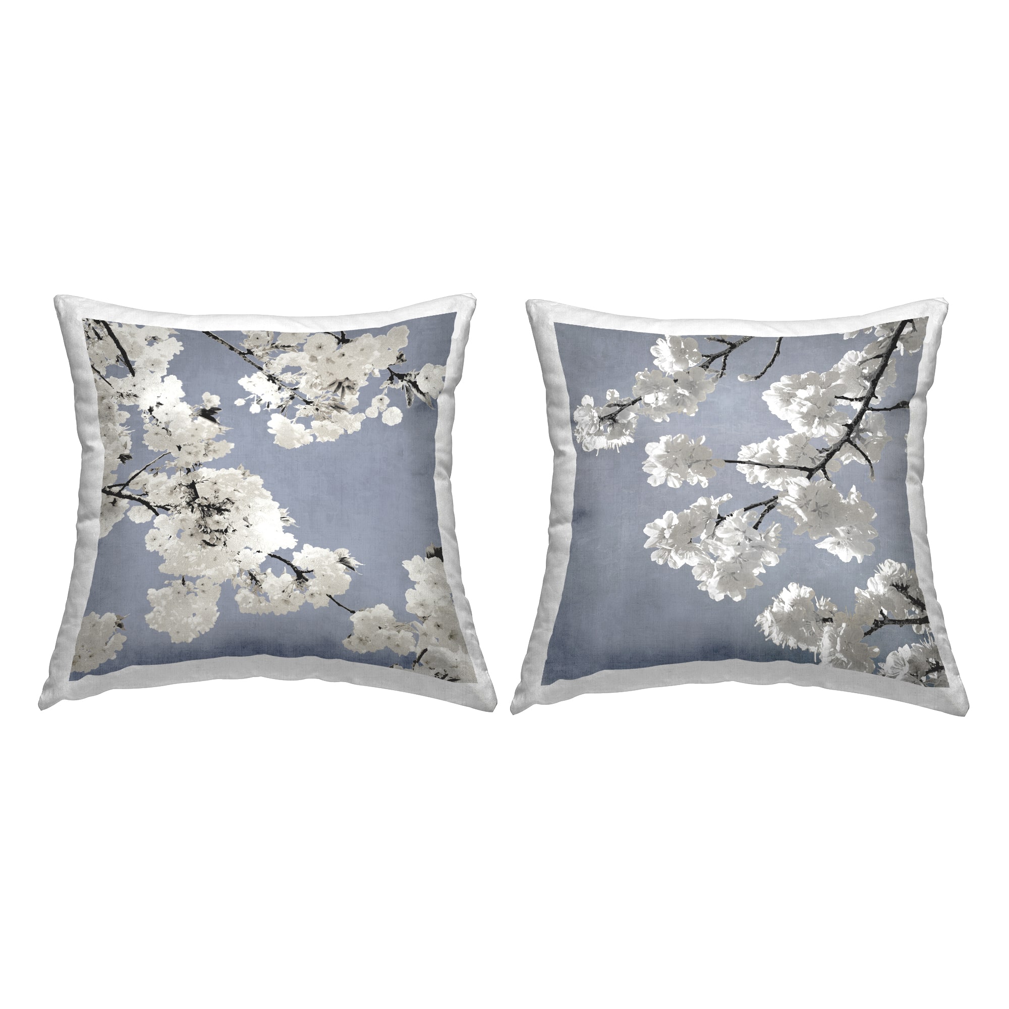 Stupell Industries White Cherry Blossom Tree Branches over Blue 2 Pillows, Each 18" x 18"