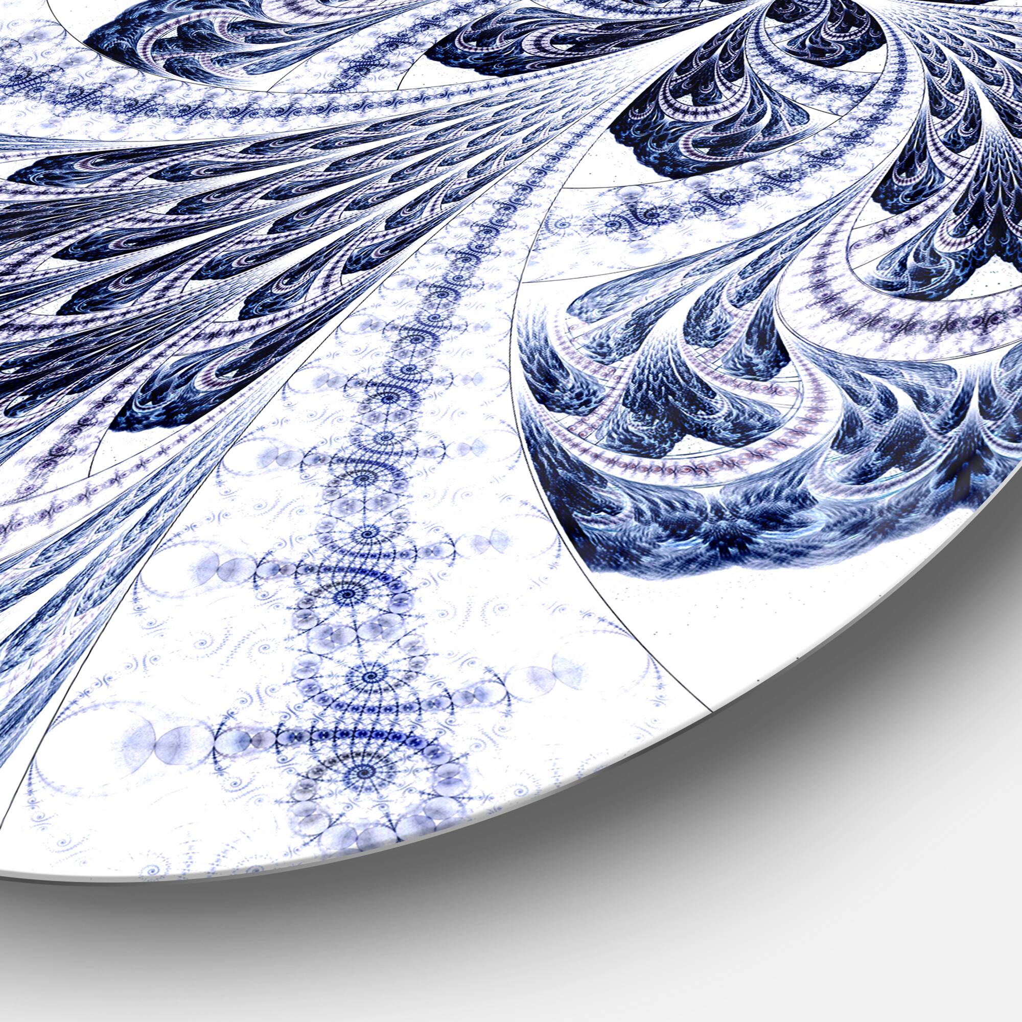 Designart - Symmetrical Tight Blue Fractal Flower' Floral Metal Circle Wall Art
