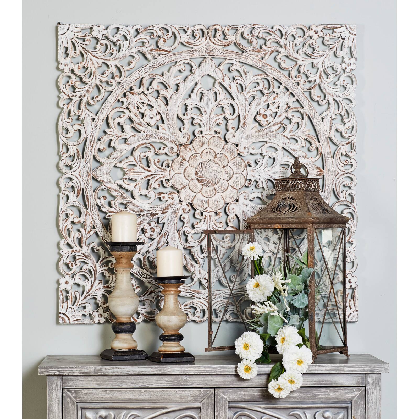 36&#x22; Brown Traditional Floral Wood Wall Decor