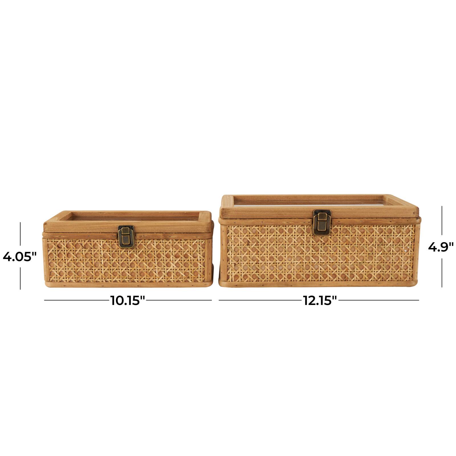 Brown Handmade Woven Rattan Box with Glass Top Set