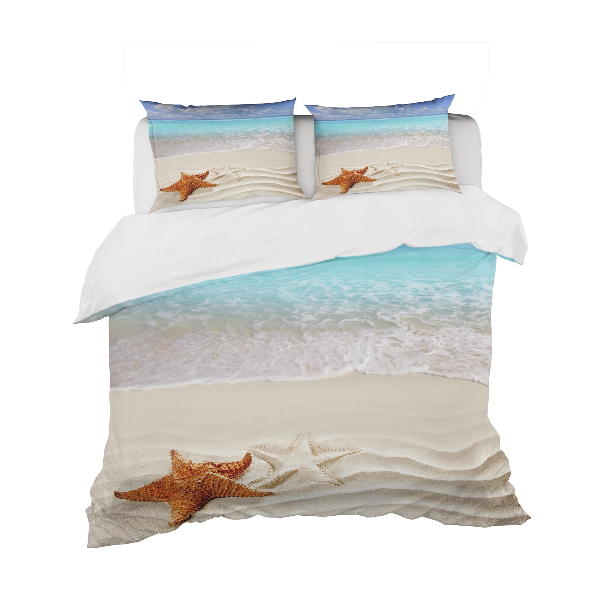 Designart &#x27;Brown Starfish on Caribbean Beach&#x27; Beach Bedding Set - Duvet Cover &#x26; Shams