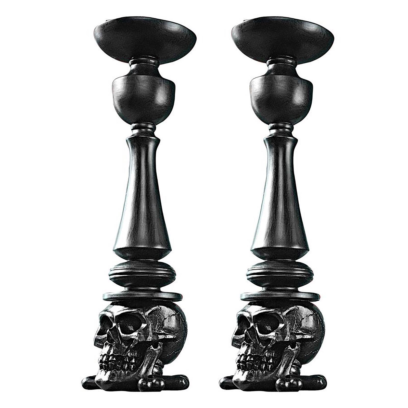 Design Toscano 14" Shadow of Darkness Skull & Bones Candlesticks Set