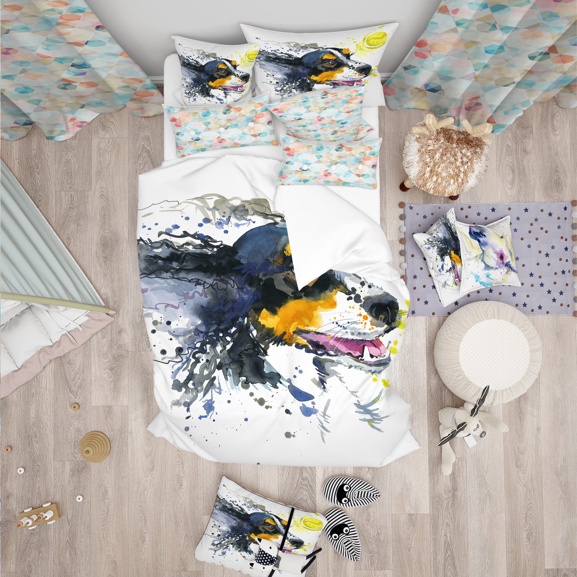 Designart &#x27;Dog and Yellow Ball Watercolor - Modern Duvet Cover Set