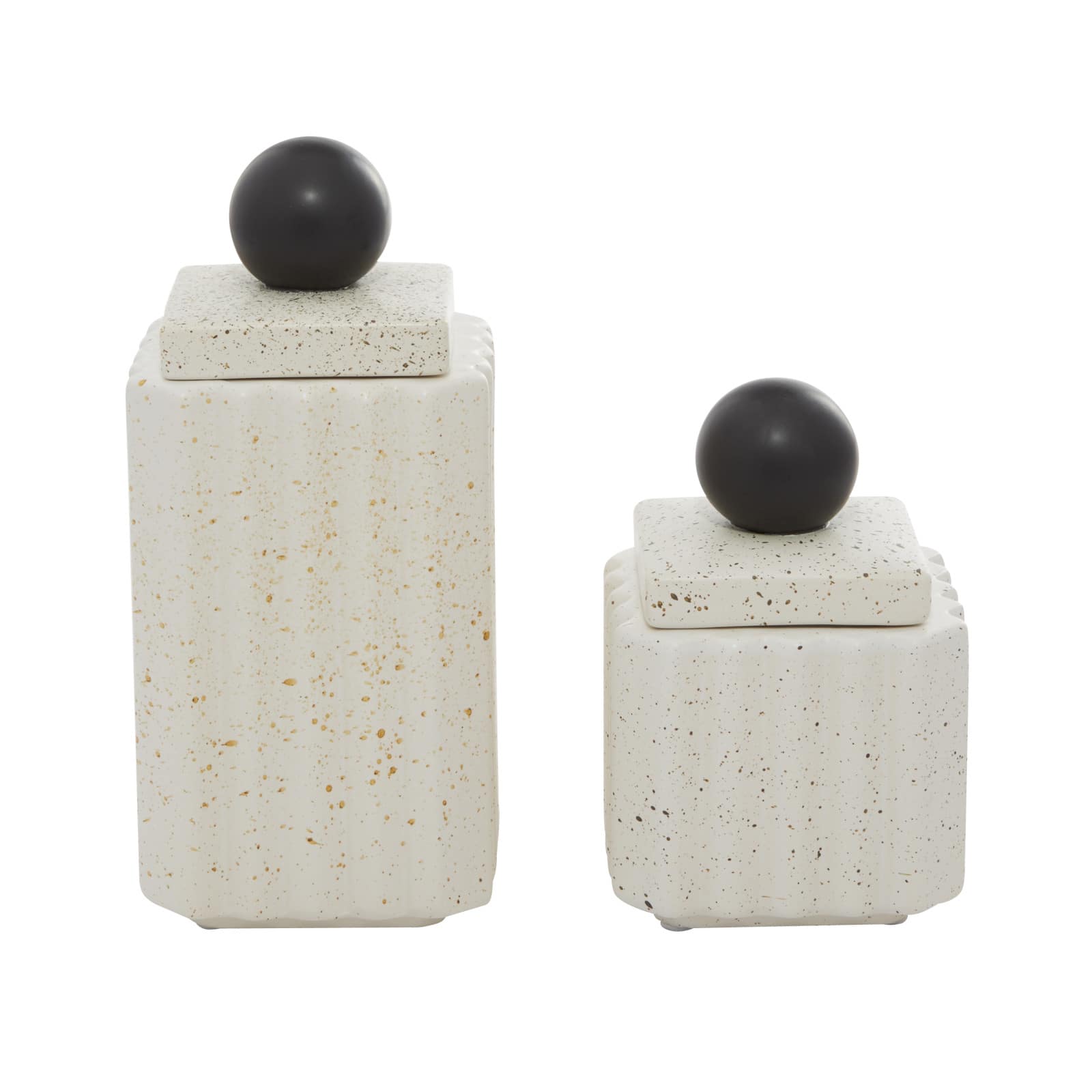 White Ceramic Contemporary Decorative Jar Set with Black Handles