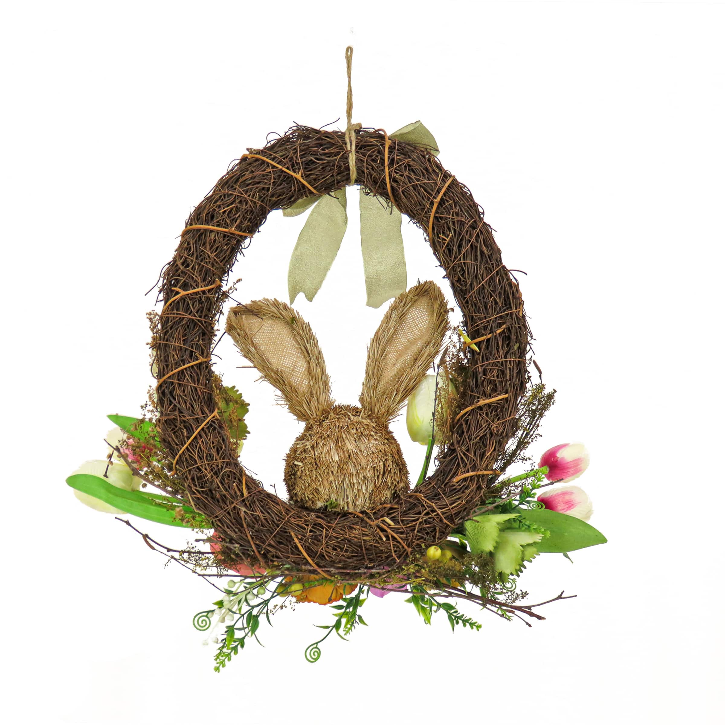 16&#x22; Floral Bunny Wreath with Tulips