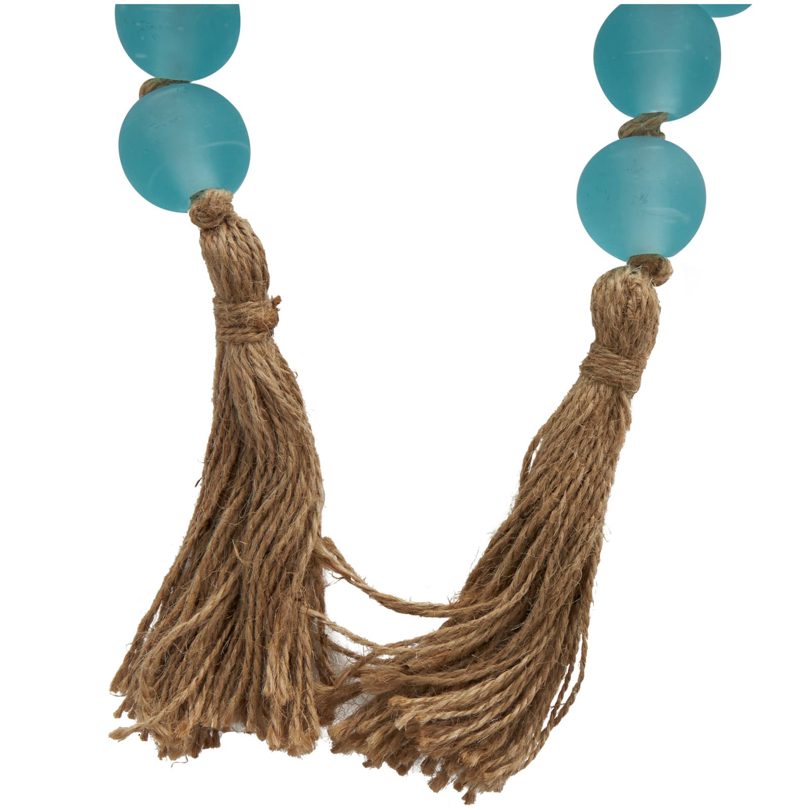 45&#x22; Handmade Round Frosted Glass Bead Garland with Tassels &#x26; Knotted Jute