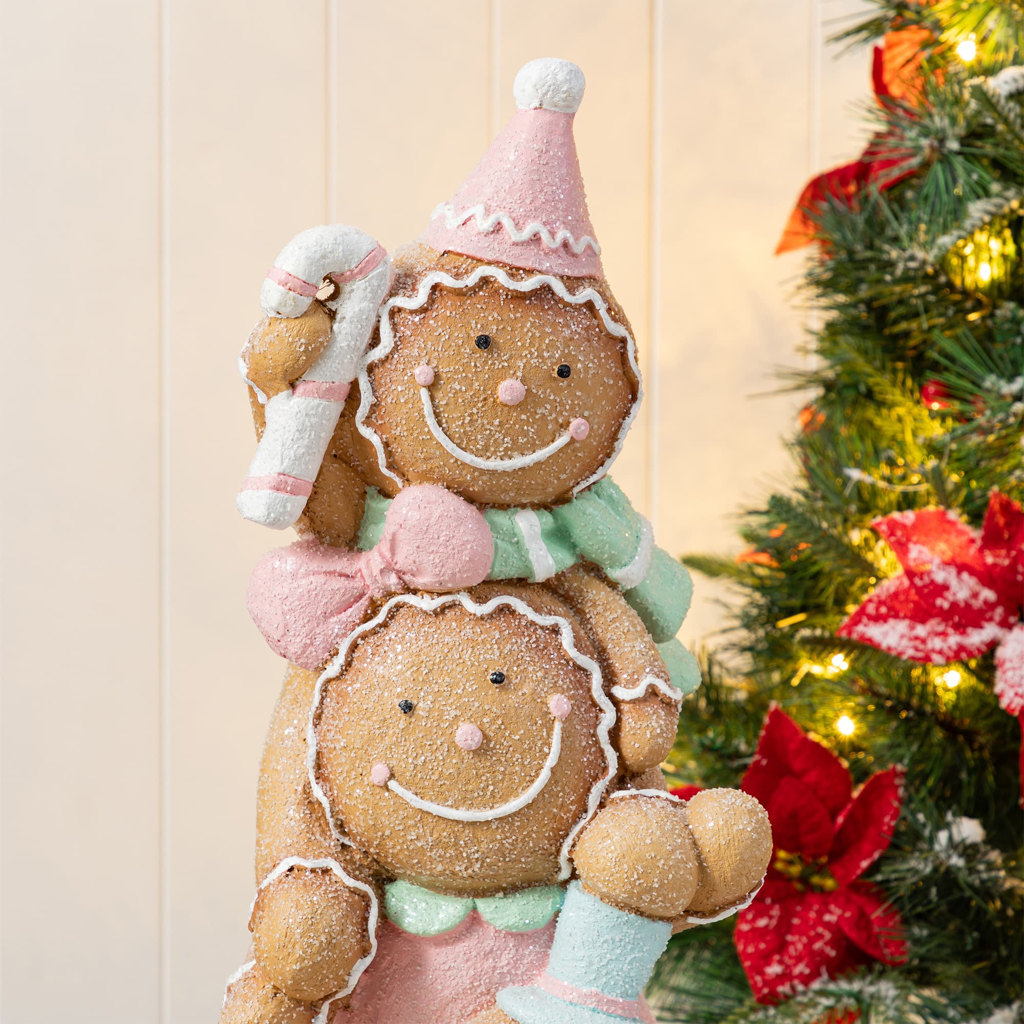 Glitzhome&#xAE; 29.25&#x22; Christmas Macaron Resin Stacked Gingerbread Man Porch Decor