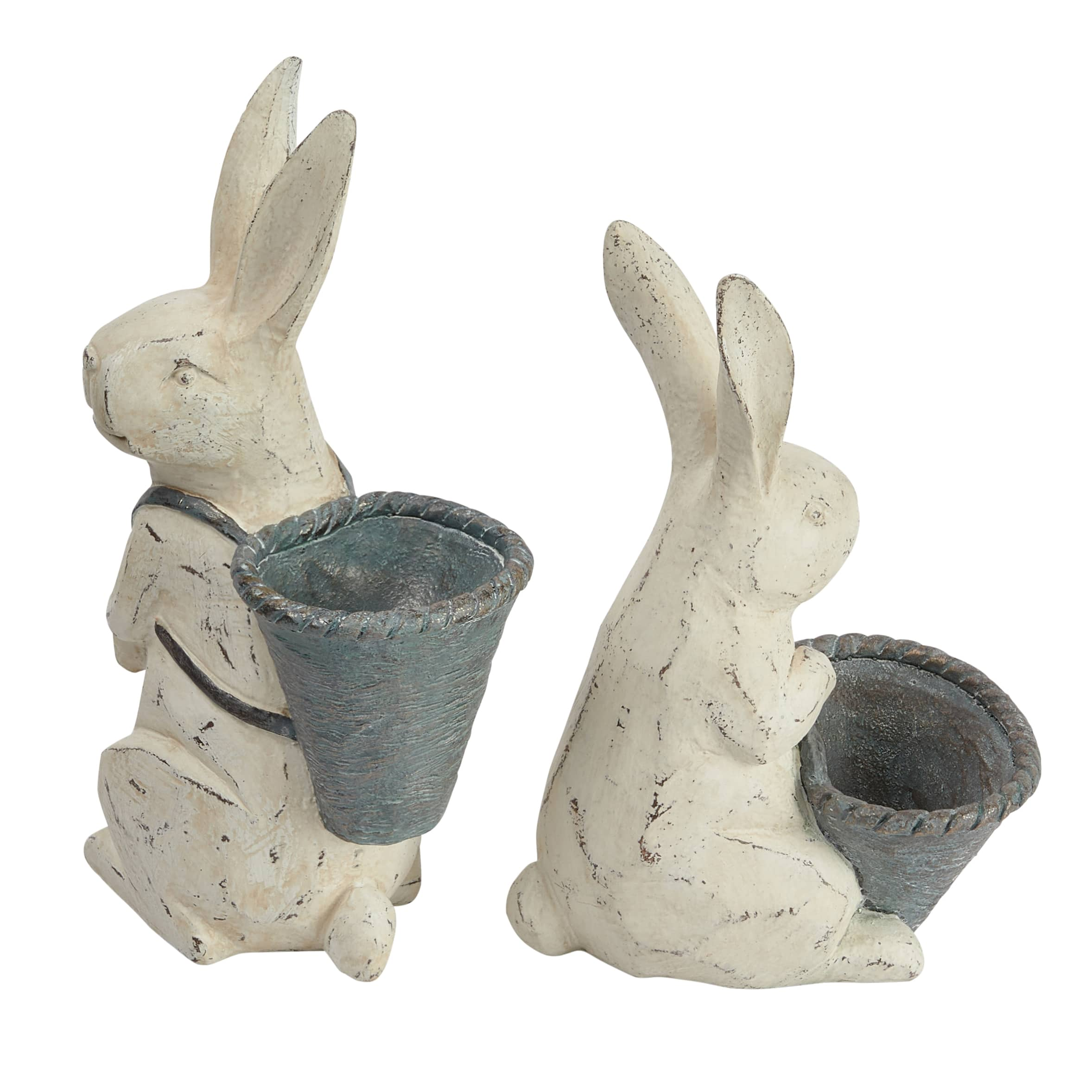 Antique White &#x26; Gray Bunny Figurine Set