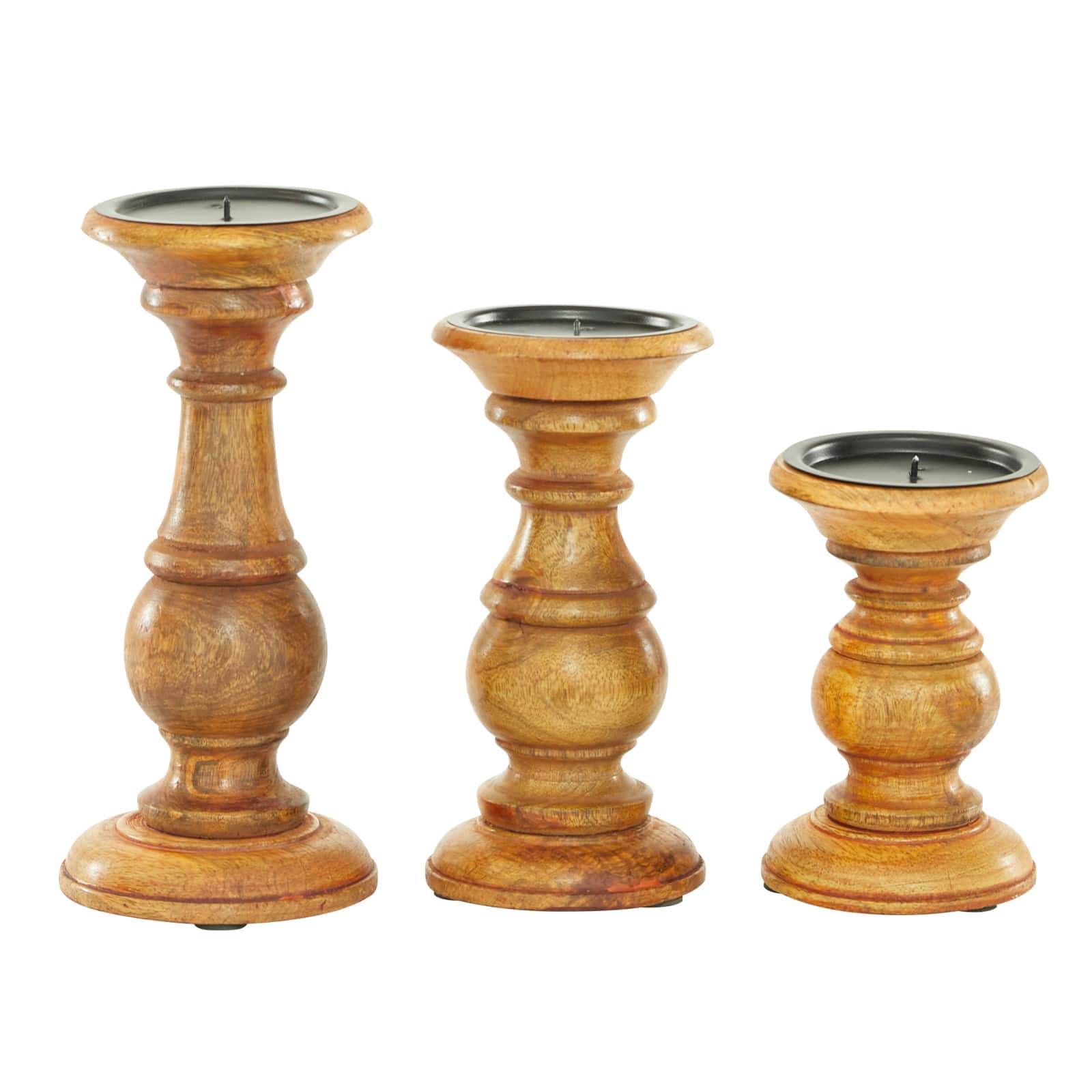 Mango Wood Traditional Candle Holder Set