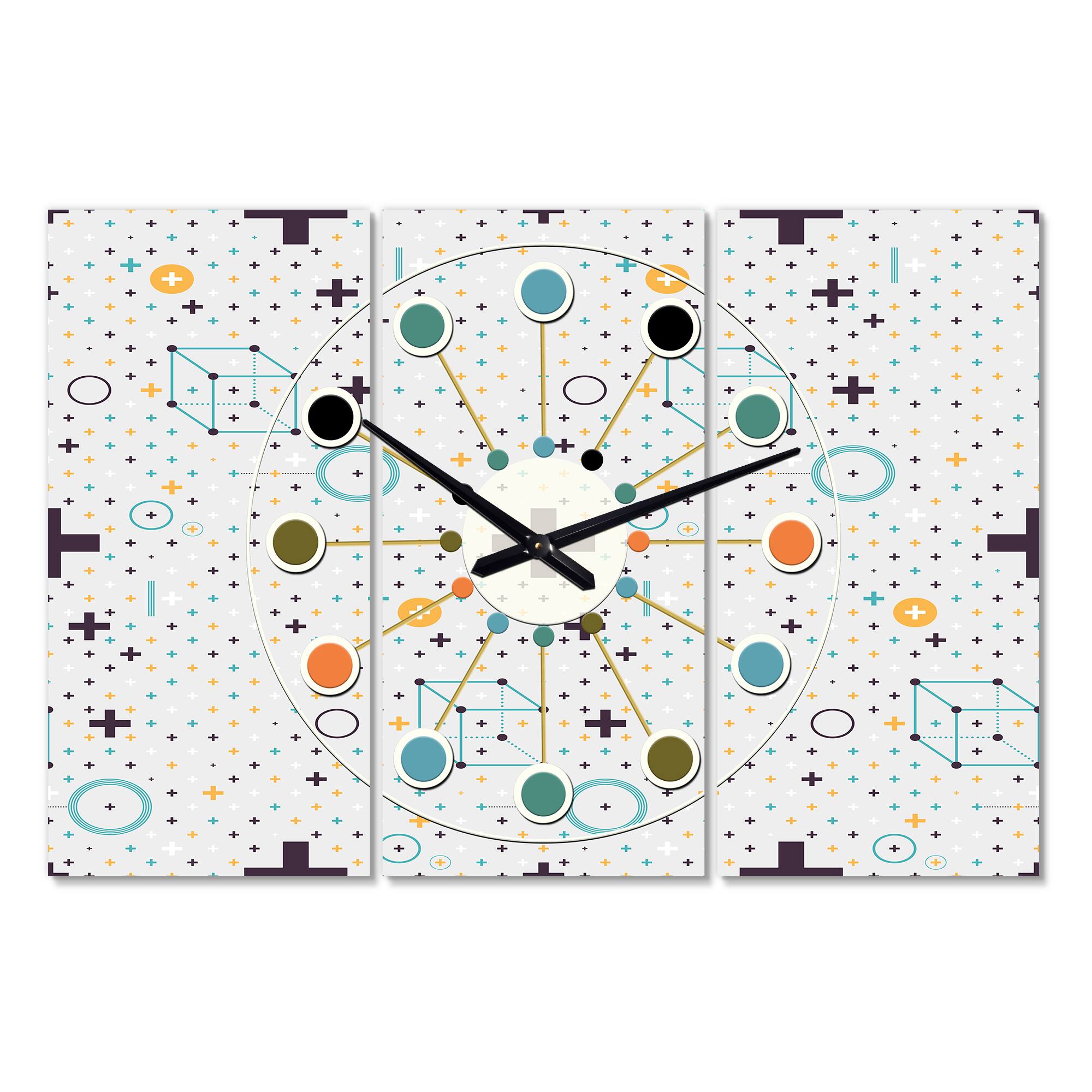Designart &#x27;Minimalistic Geometric Elements Oversized Mid-Century Modern Multipanel Wall Clock