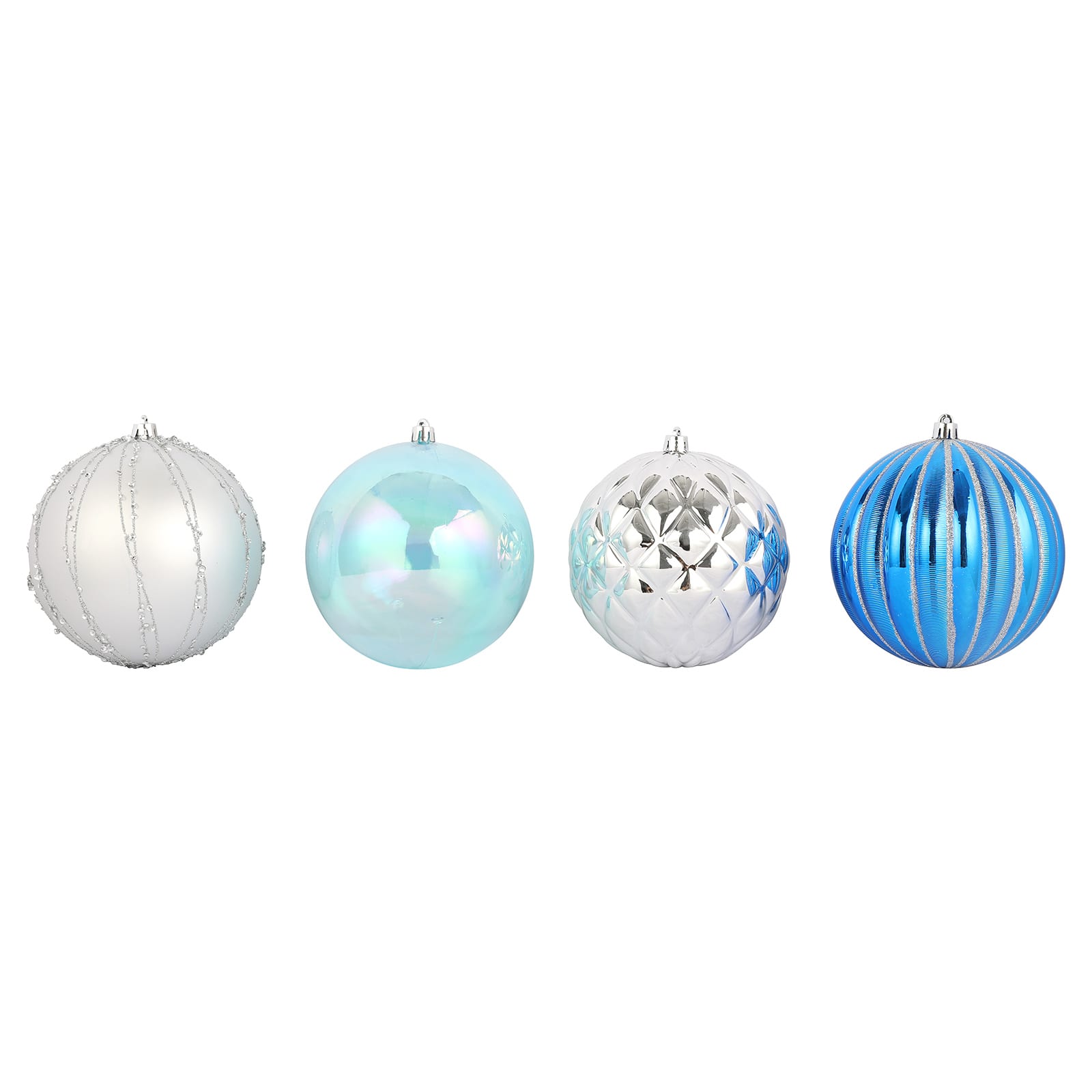 Assorted 4 Pack 4.7&#x22; Blue &#x26; Silver Shatterproof Ball Ornaments, 1pc. by Ashland&#xAE;