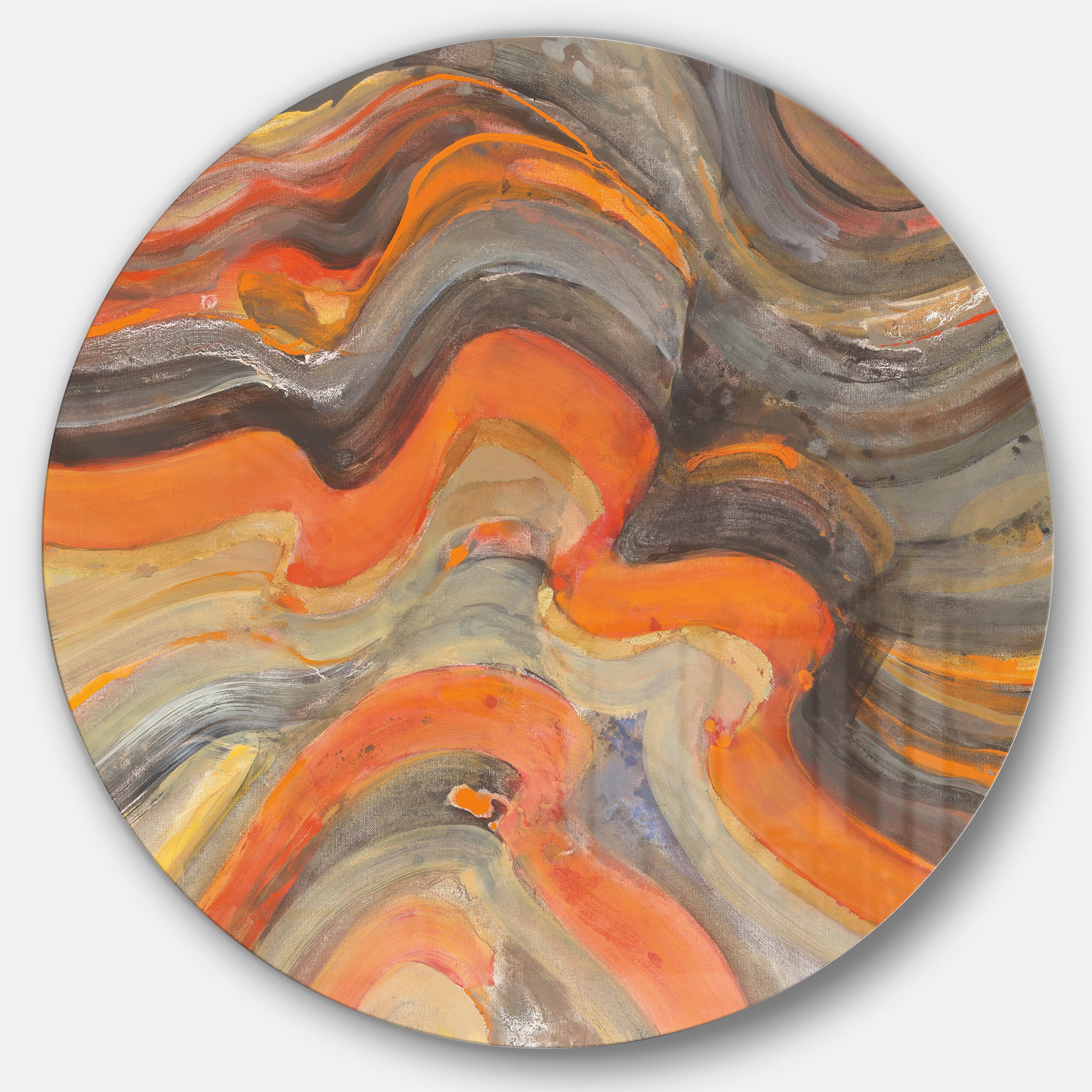 Designart - Abstract Gilded Orange Waves - Geometric Metal Circle Wall Art
