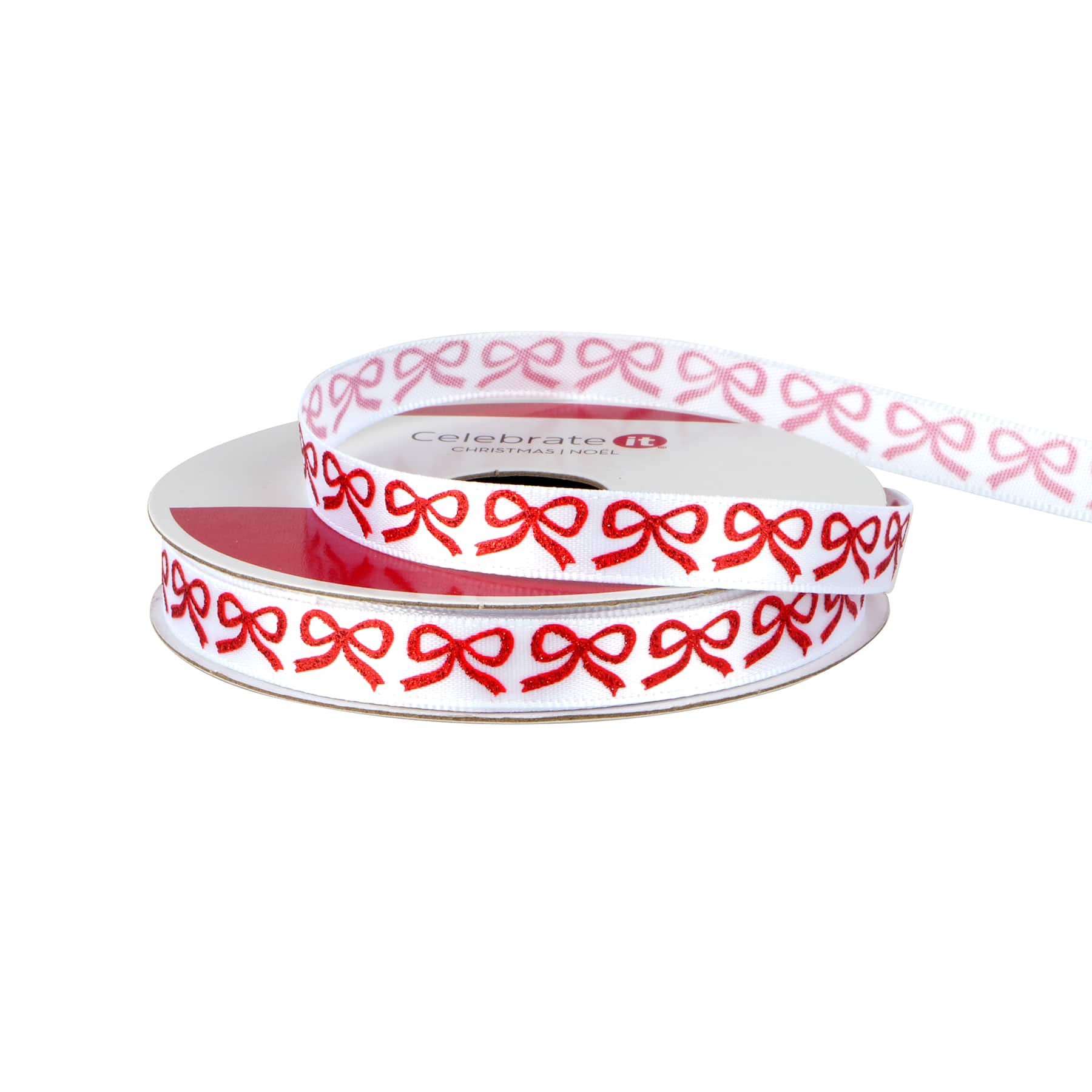 3/8&#x22; x 12ft. Red Bow on White Ribbon by Celebrate It&#xAE; Christmas