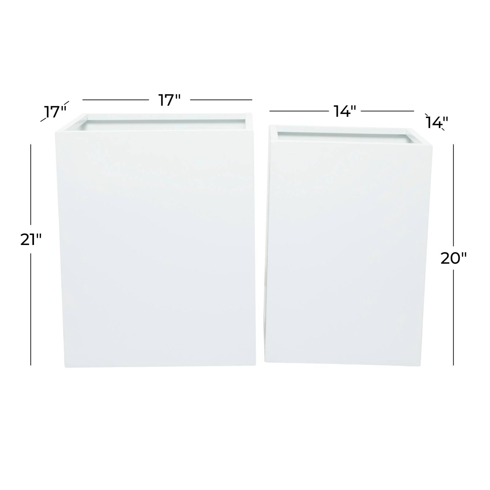White Modern Planter, Set of 2" 17", 14"