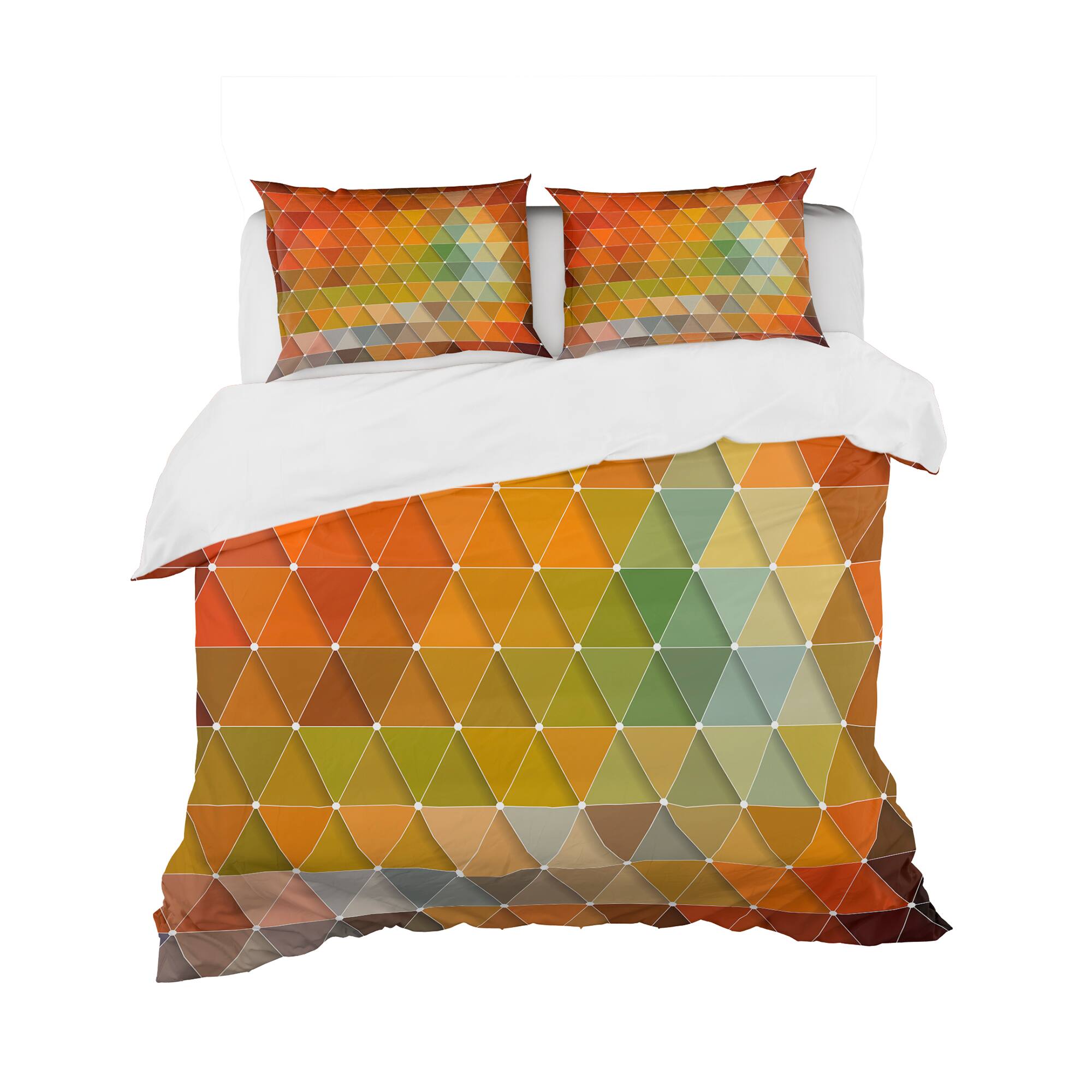 Designart &#x27;Triangular Geometry Red, Gray and Green&#x27; Modern &#x26; Contemporary Bedding Set - Duvet Cover &#x26; Shams