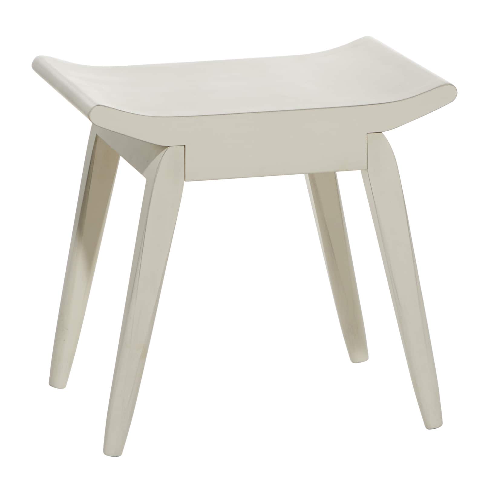 17&#x22; White Wood Traditional Stool