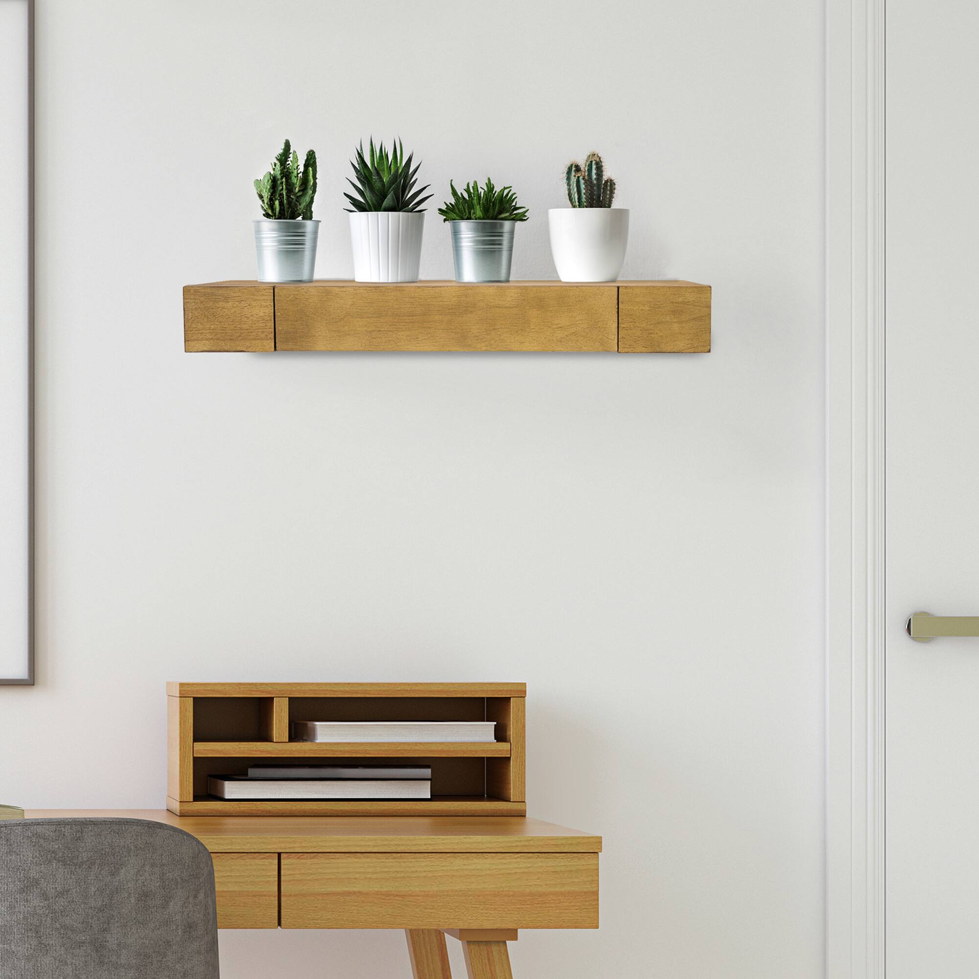 24" Brown Floating Wall Shelf With Drawer Michaels