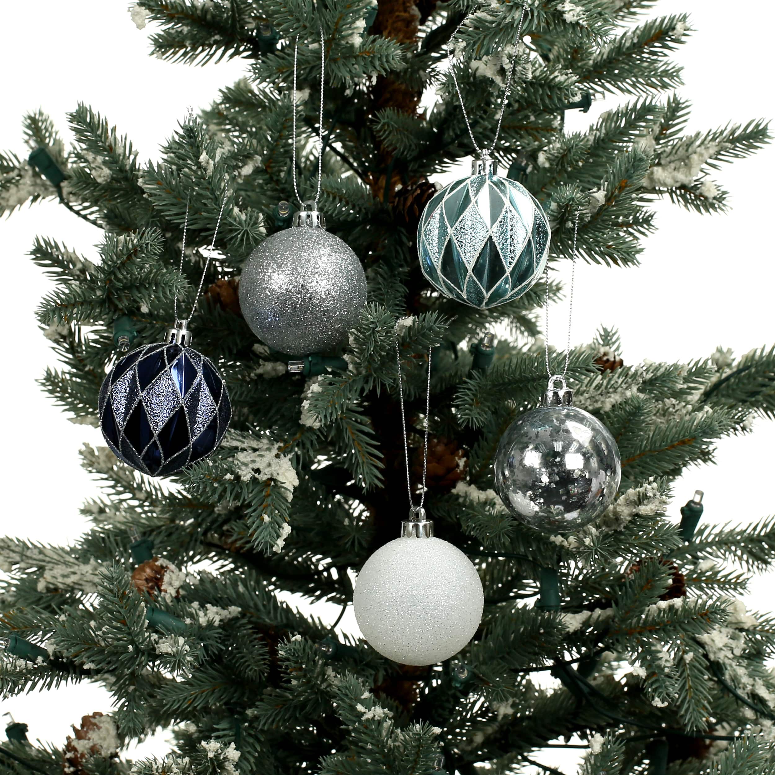 5 Pack 2.2&#x22; Blue &#x26; Silver Shatterproof Ball Ornaments by Ashland&#xAE;