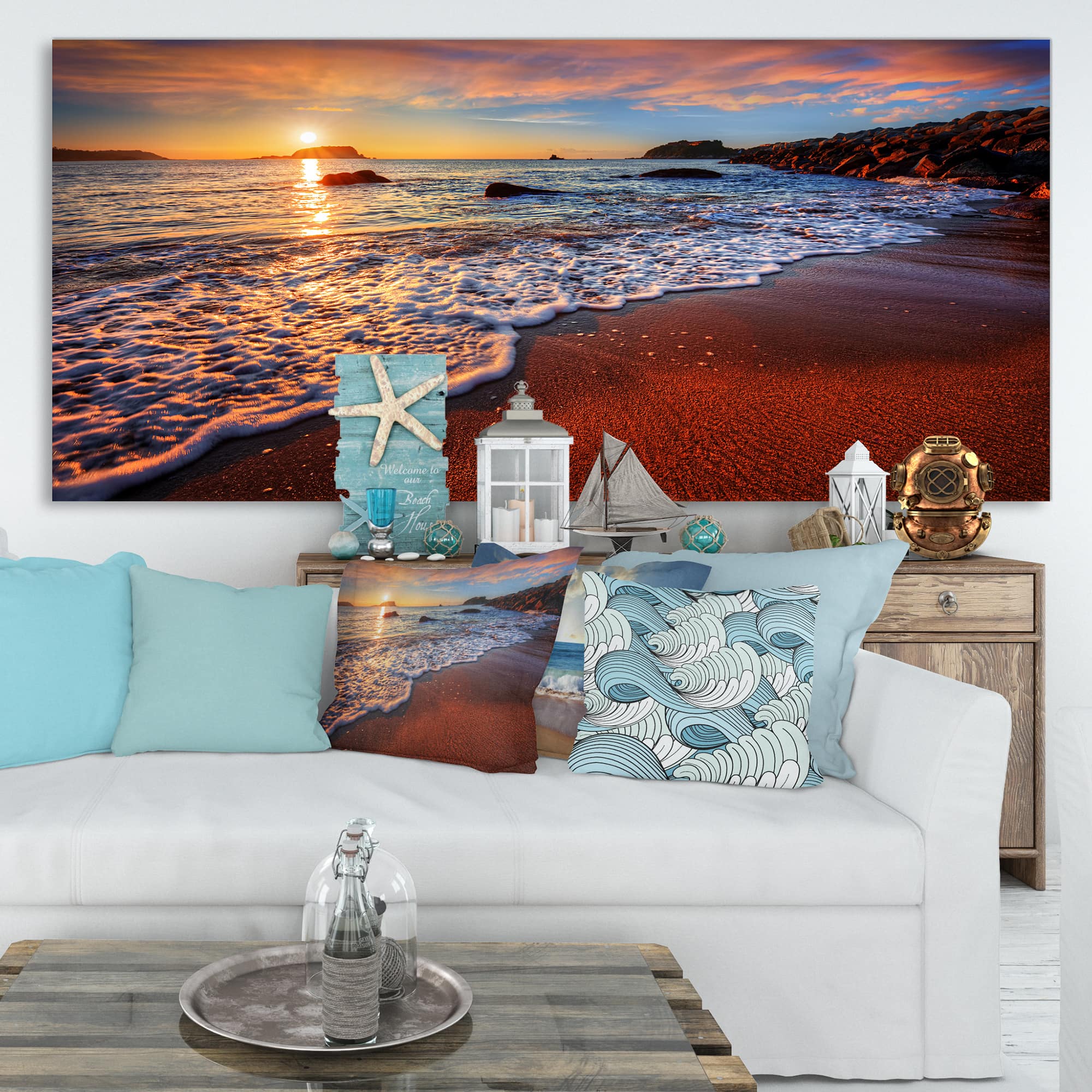 Designart - Stunning Ocean Beach at Sunset - Seashore Canvas Art Print