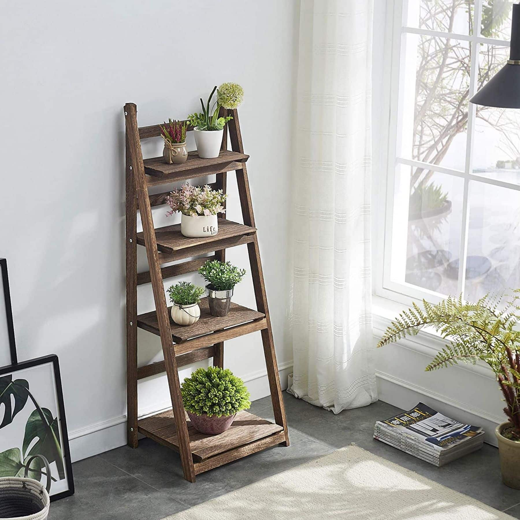 NEX&#x2122; 44&#x22; Brown 4 Tier Foldable Multifunction Plant Shelf Storage Rack