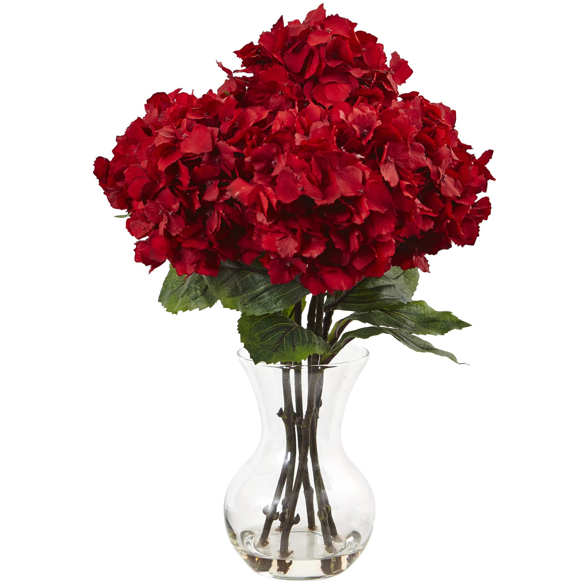 18&#x22; Red Hydrangea Arrangement in Glass Vase