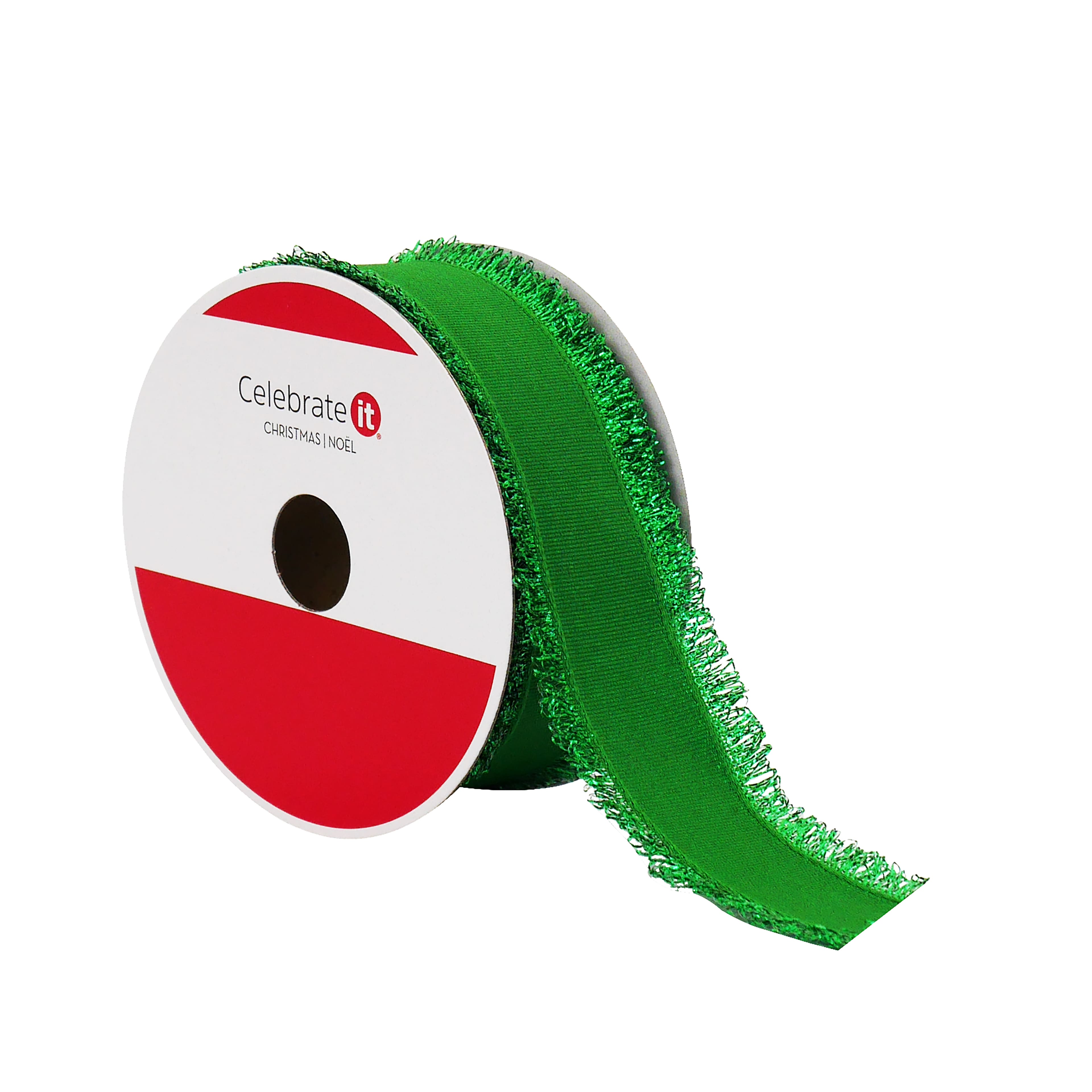 1.5&#x22; x 30ft. Green Tinsel Edged Wired Ribbon by Celebrate It&#xAE;