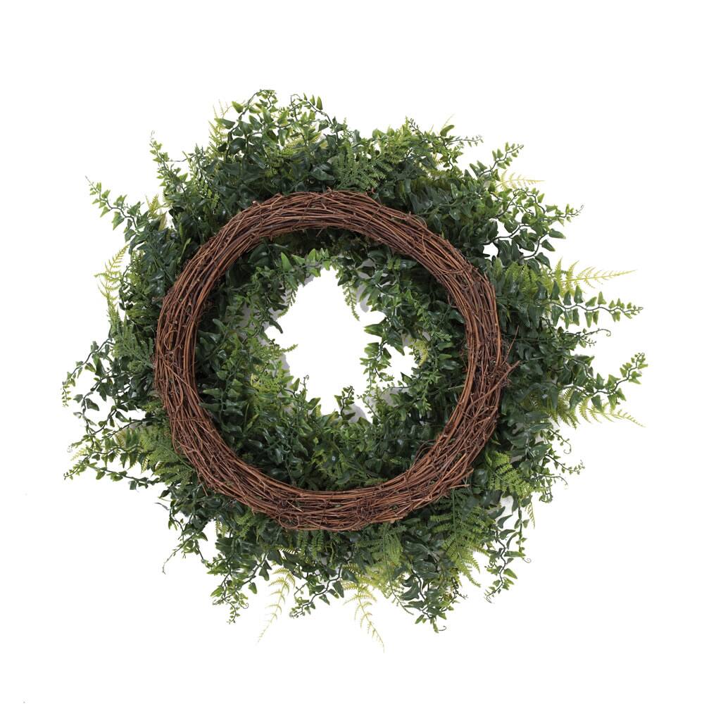 24&#x22; Green Buckler Fern &#x26; Grass Wreath