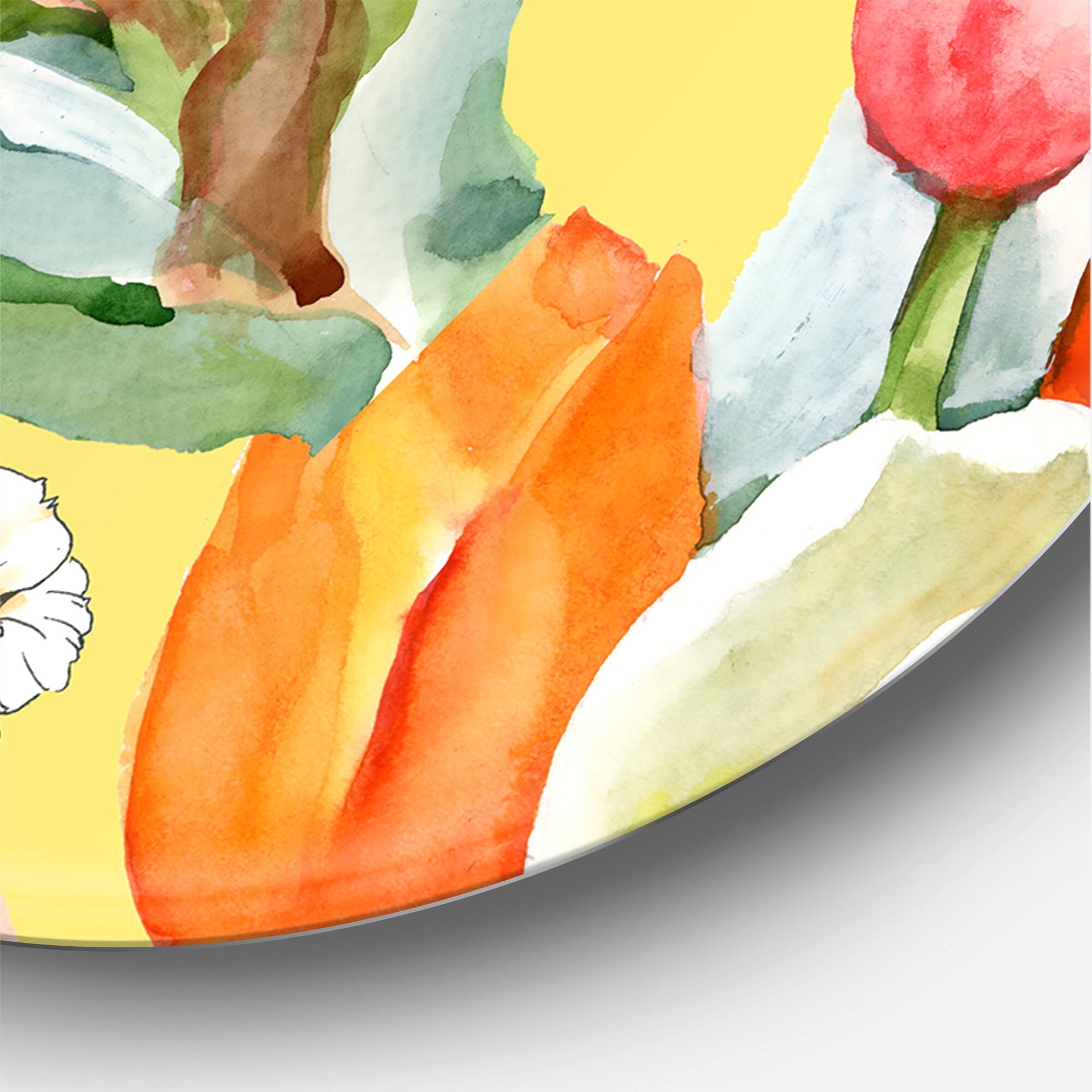 Designart - Blooming White and Orange Tulips I - Traditional Metal Circle Wall Art