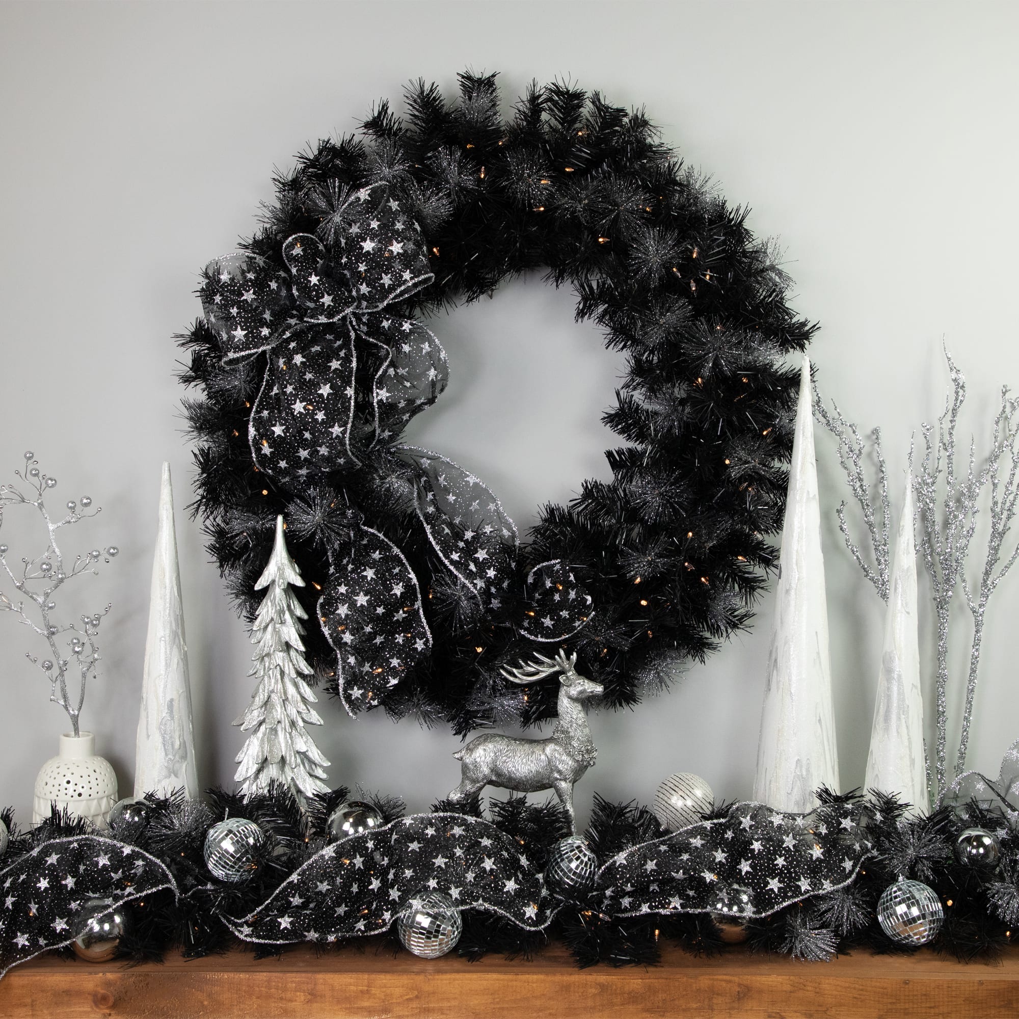 36" LED Black Bristle Artificial Christmas Wreath