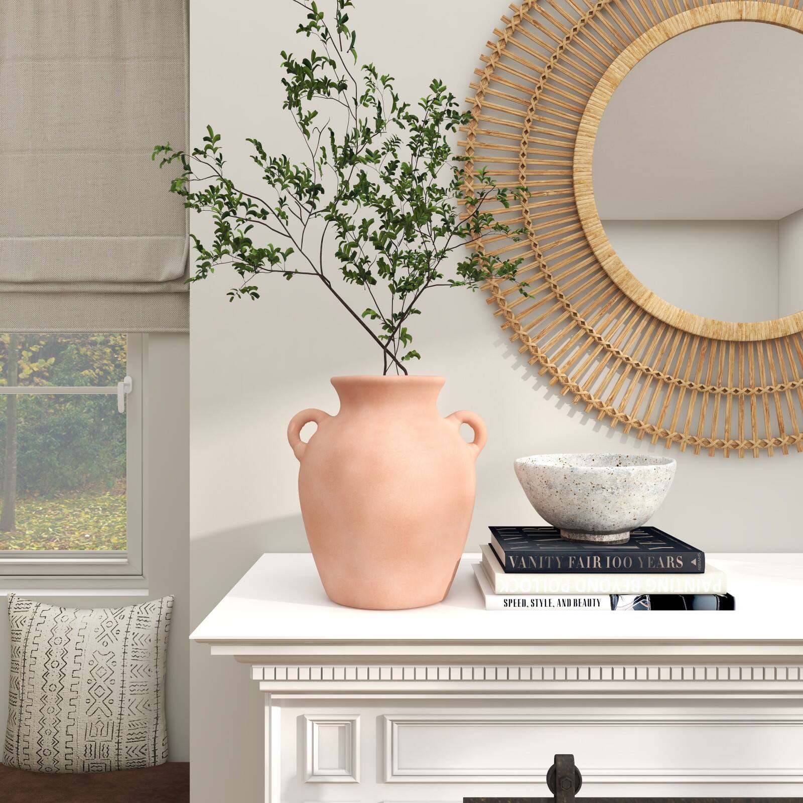 11" Orange Ceramic Terra Cotta Jug Vase with Handles