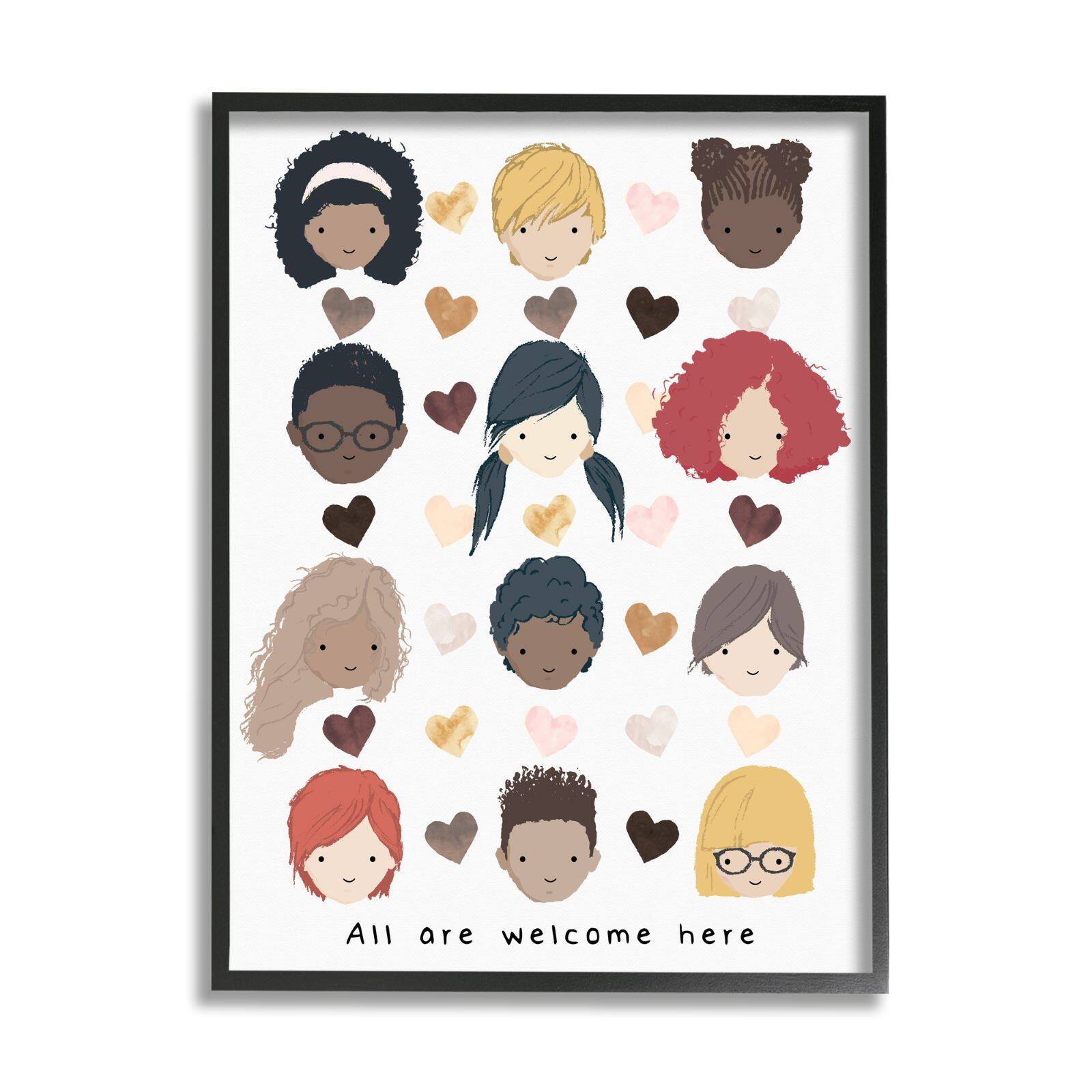Stupell Industries All Welcome Here Child Portraits Black Framed Wall Art