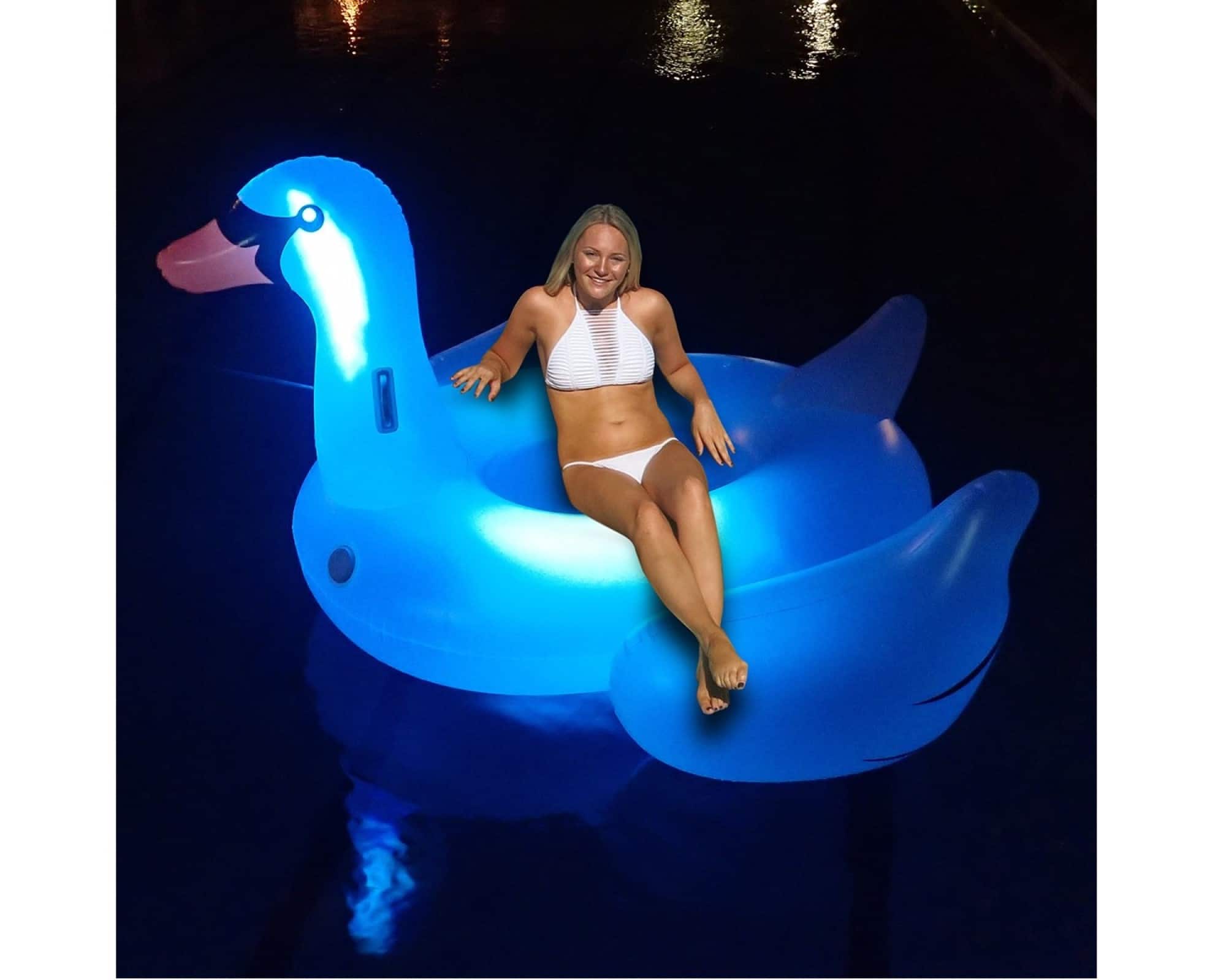 Swim Central Color Changing 75&#x22; Inflatable LED Swan Float Lounger