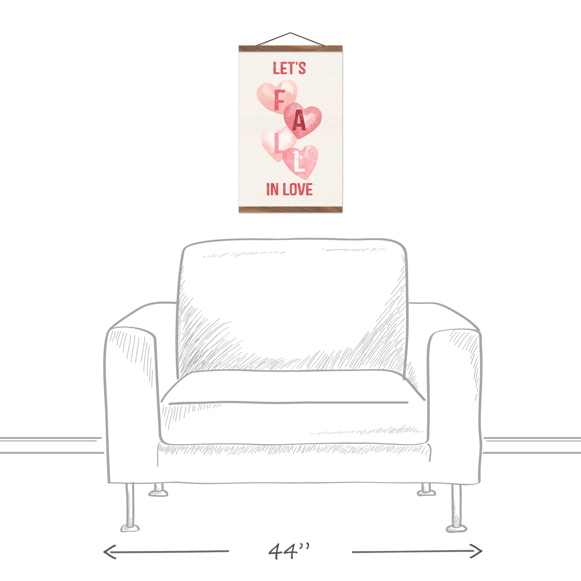 Lets Fall In Love Linen Teak Hanging Canvas Wall Art