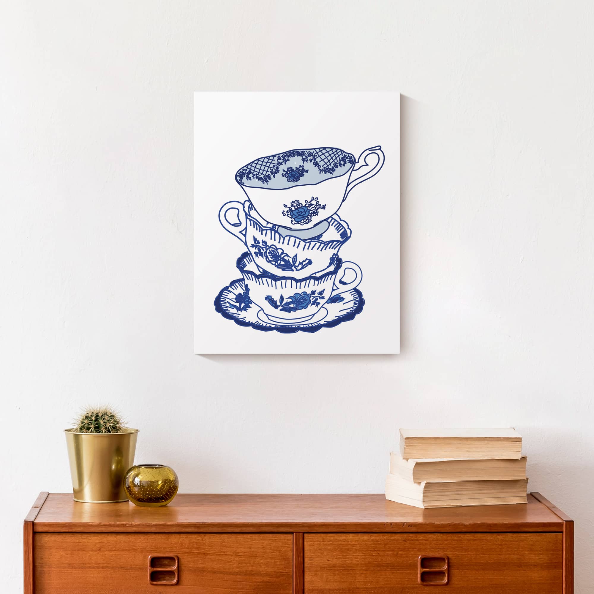 Tea Cups Stacked 11" x 14" Canvas Wall Art