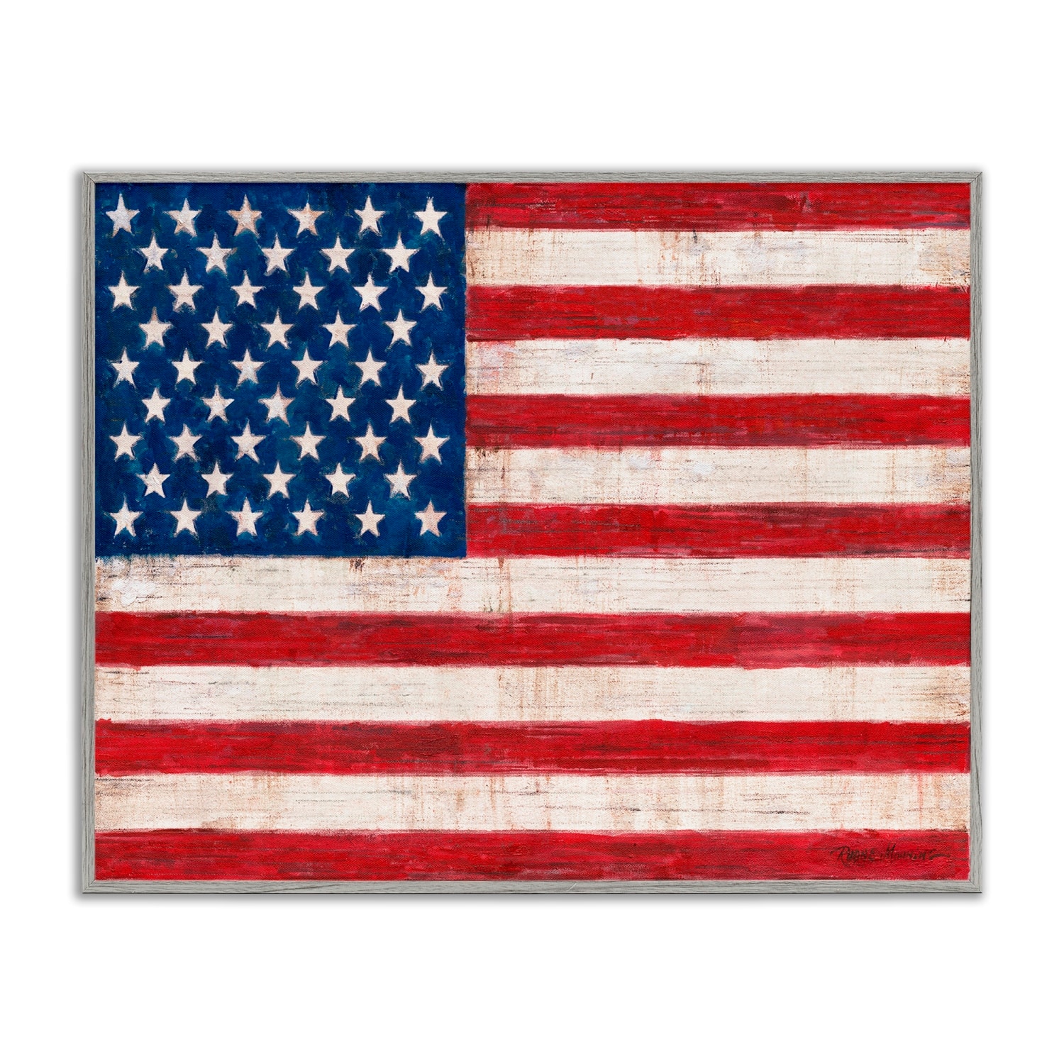Stupell Industries Rustic American Flag Red White Blue Distressed Pattern Framed Giclee Art